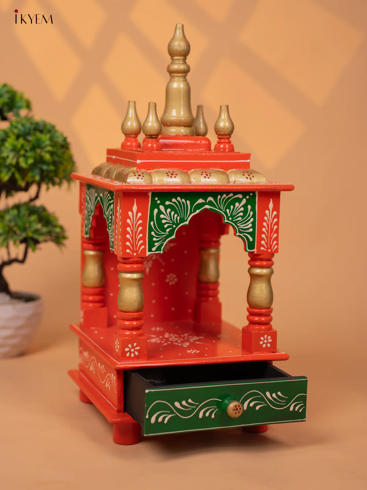 Hand Painted Wooden Pooja Mandir/Mandapam with Drawer - 19 Inch -KC01114 - Image 4