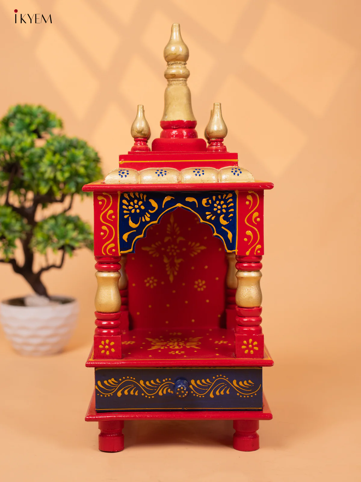 Hand Painted Wooden Pooja Mandir/Mandapam with Drawer - 19 Inch-KC01115 - Image 2