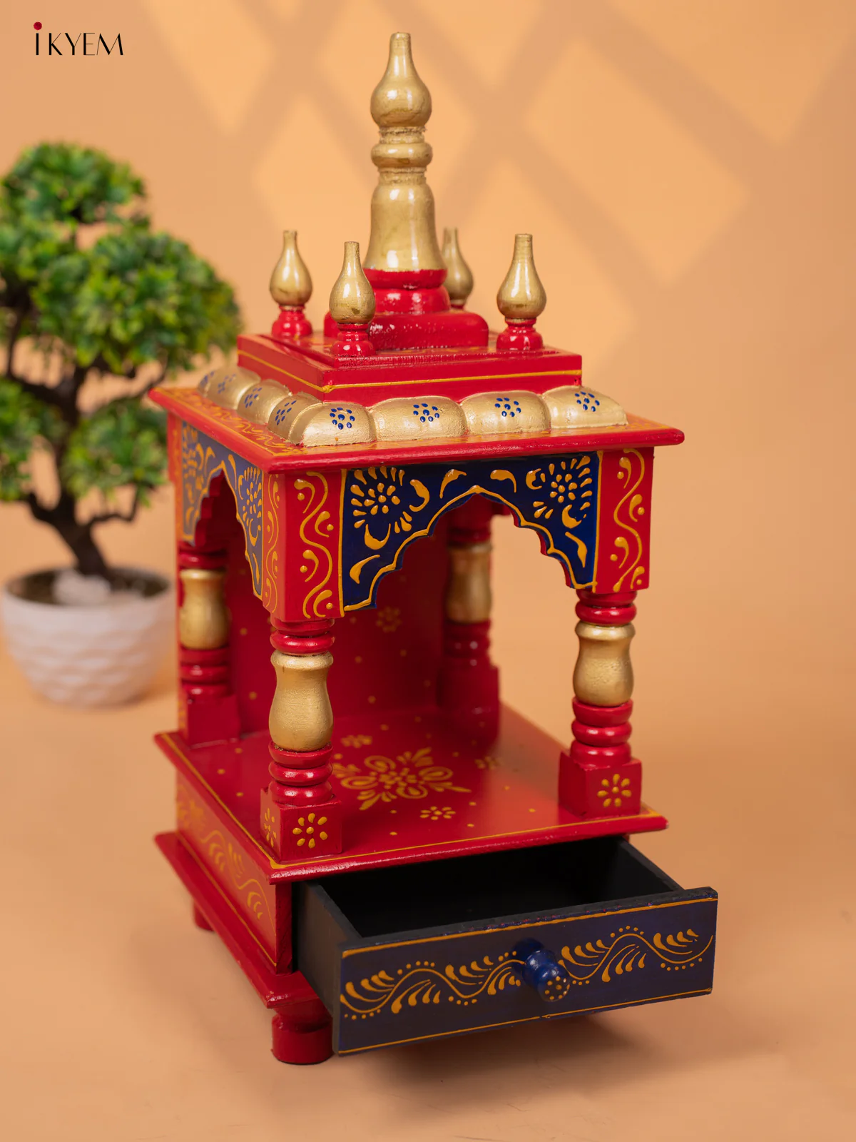 Hand Painted Wooden Pooja Mandir/Mandapam with Drawer - 19 Inch-KC01115 - Image 4