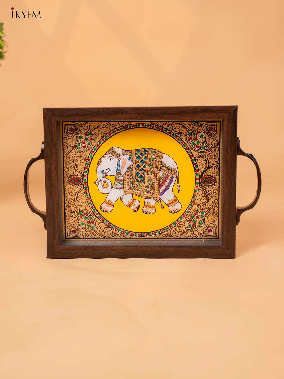 Reverse Glass Painted Tray - Yellow Elephant (11X7) - KC04113
