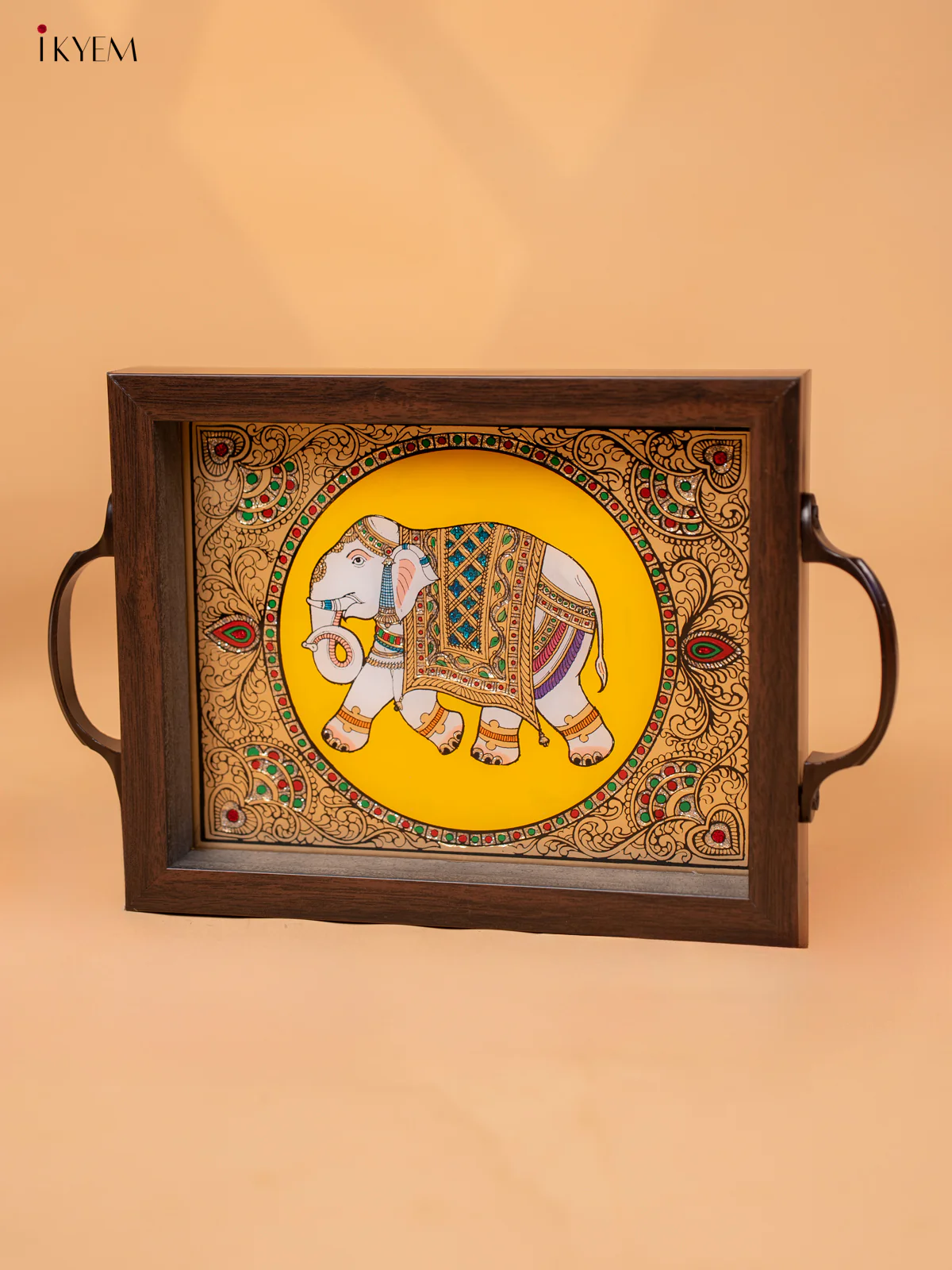 Reverse Glass Painted Tray - Yellow Elephant (11X7) - KC04113 - Image 2