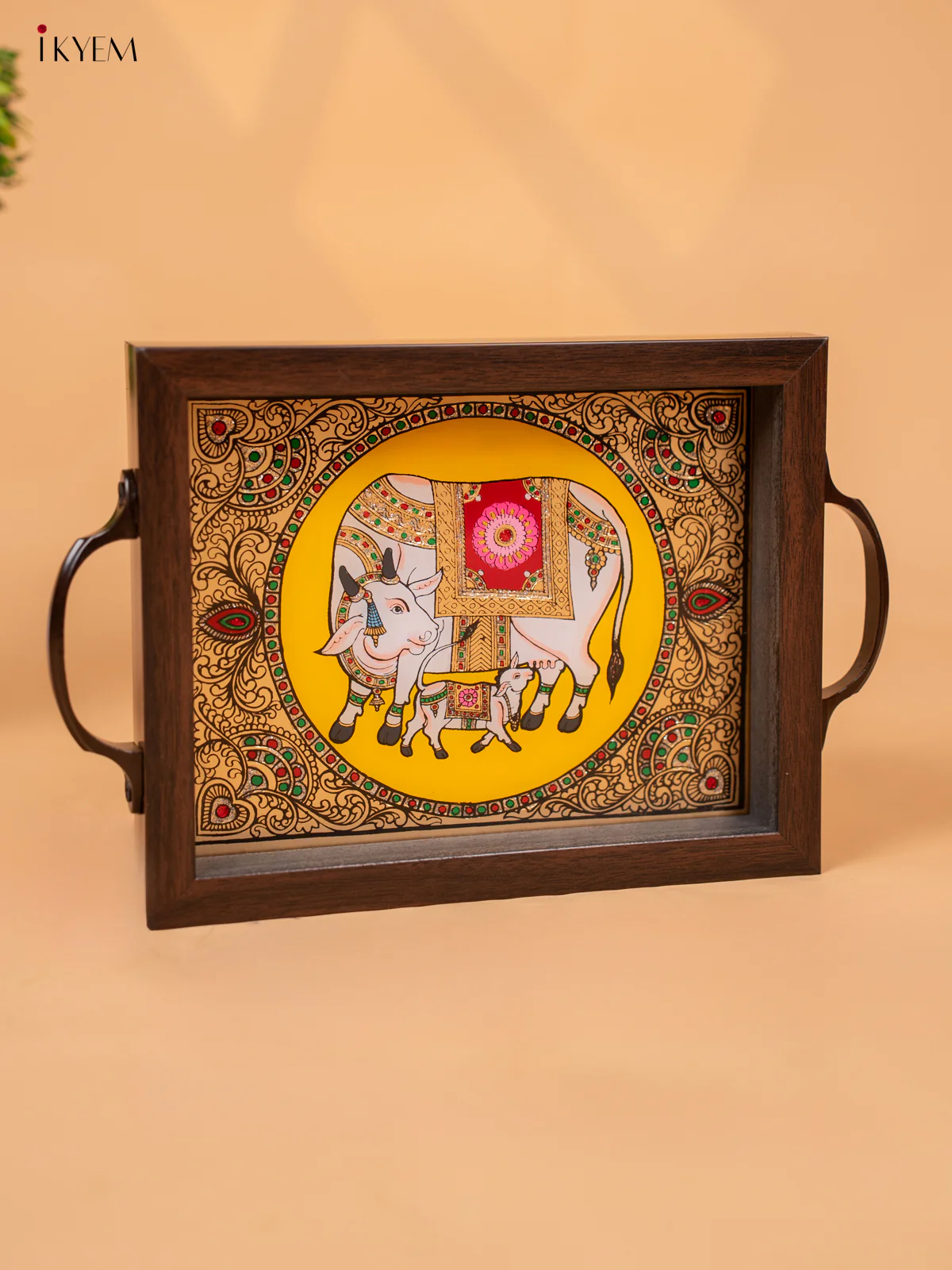 Reverse Glass Painted Tray - Yellow cow and calf - (7×11) - KC04114 - Image 2