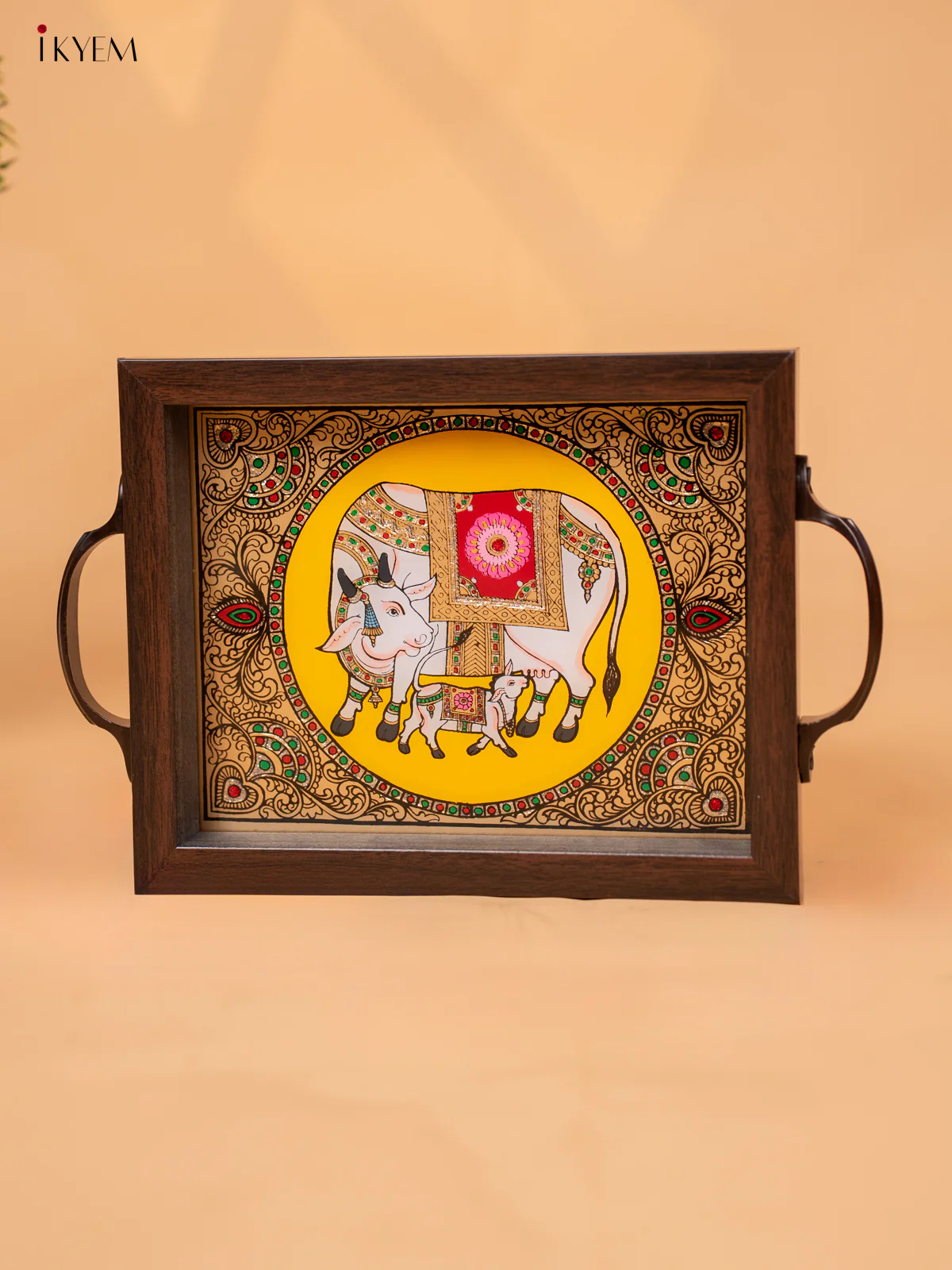 Reverse Glass Painted Tray - Yellow cow and calf - (7×11) - KC04114 - Image 3