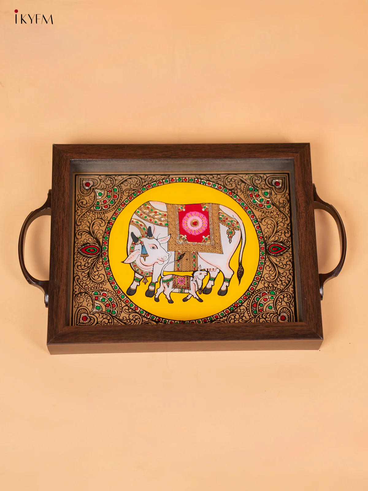 Reverse Glass Painted Tray - Yellow cow and calf - (7×11) - KC04114 - Image 4