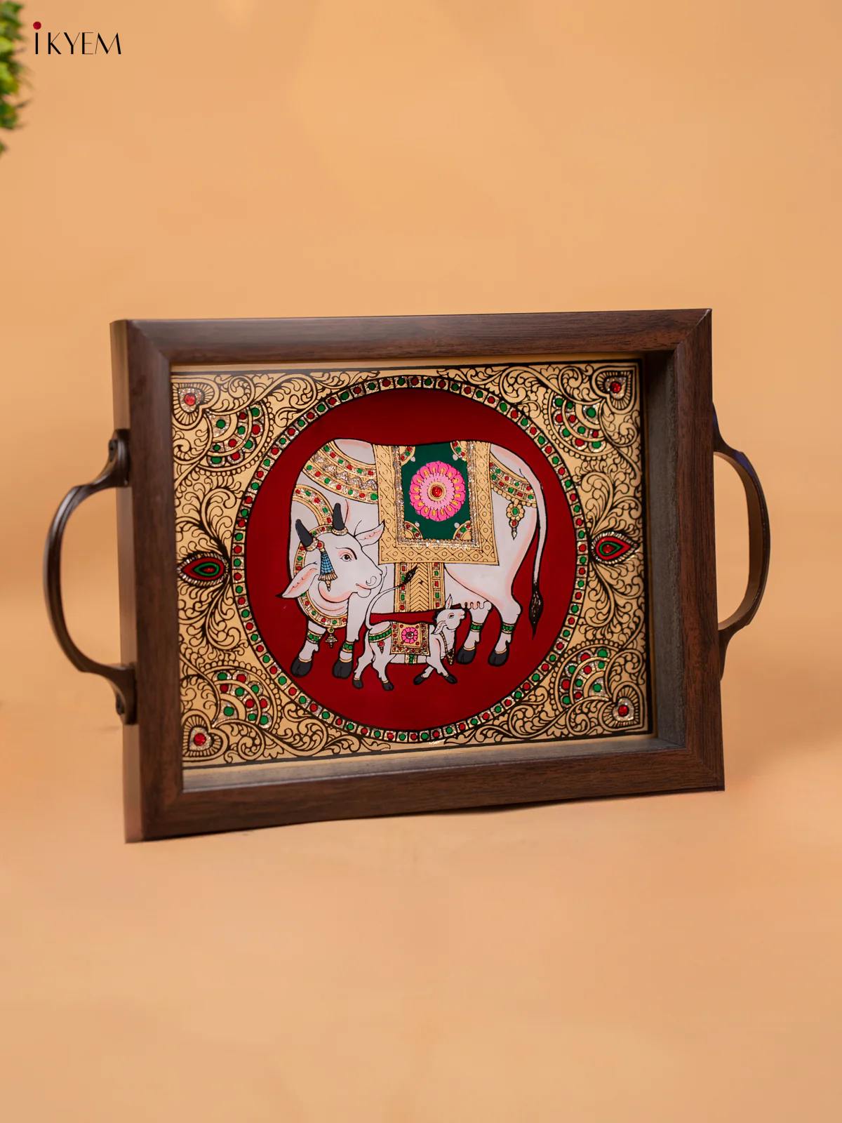 Reverse Glass Painted Tray -Red cow and calf - (7×11) - KC04115 - Image 2