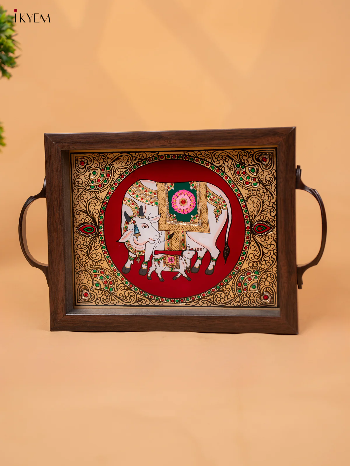 Reverse Glass Painted Tray -Red cow and calf - (7×11) - KC04115 - Image 3