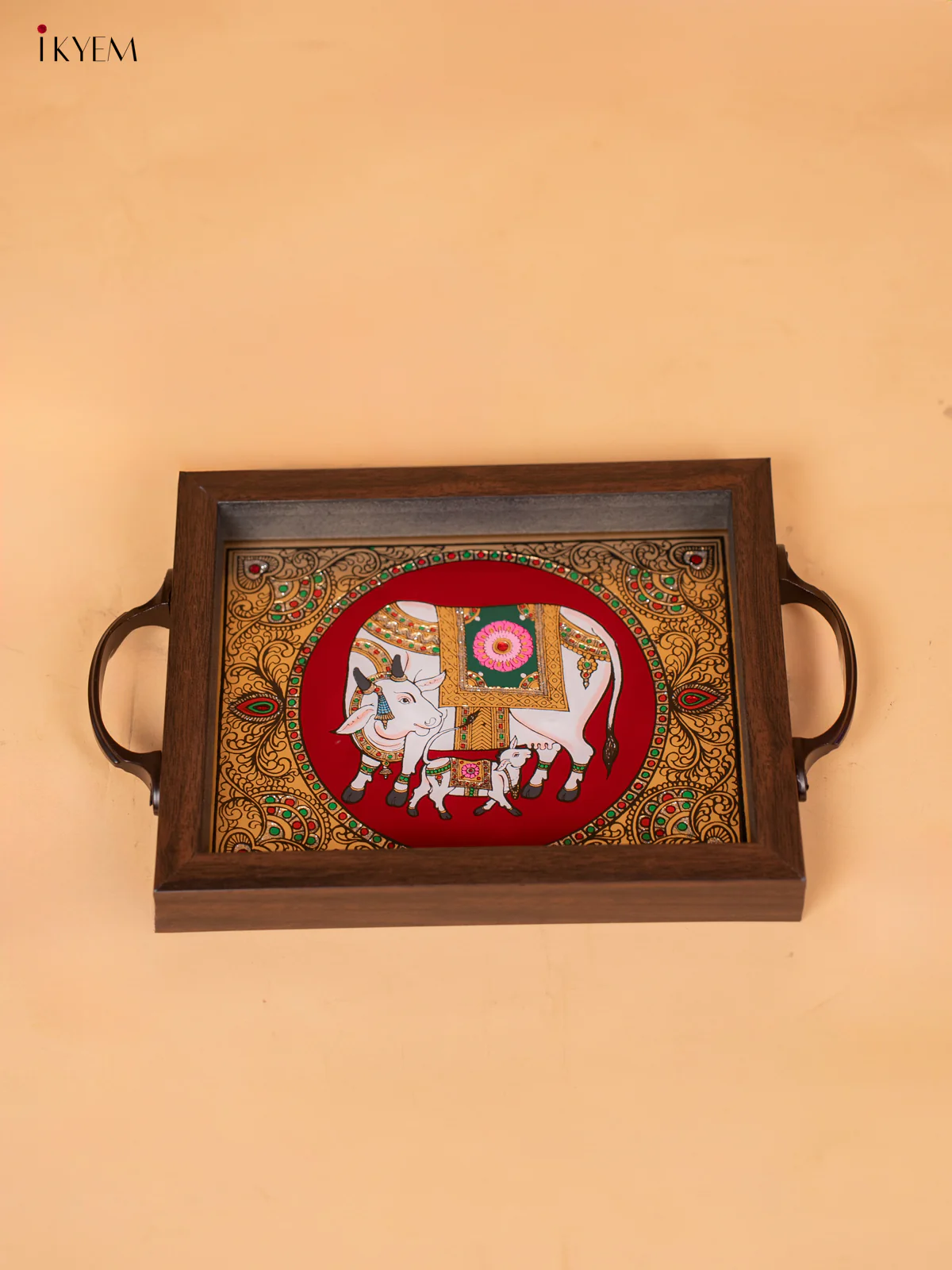 Reverse Glass Painted Tray -Red cow and calf - (7×11) - KC04115 - Image 4
