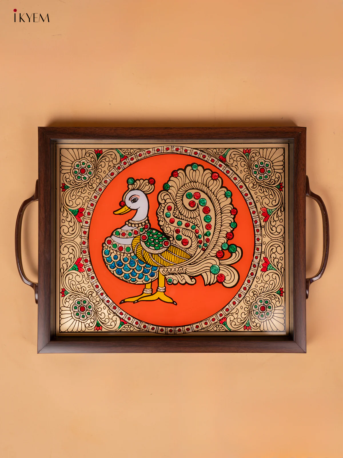 Reverse Glass Painted Tray - Orange Annapakshi - (11×15) - KC04121 - Image 2