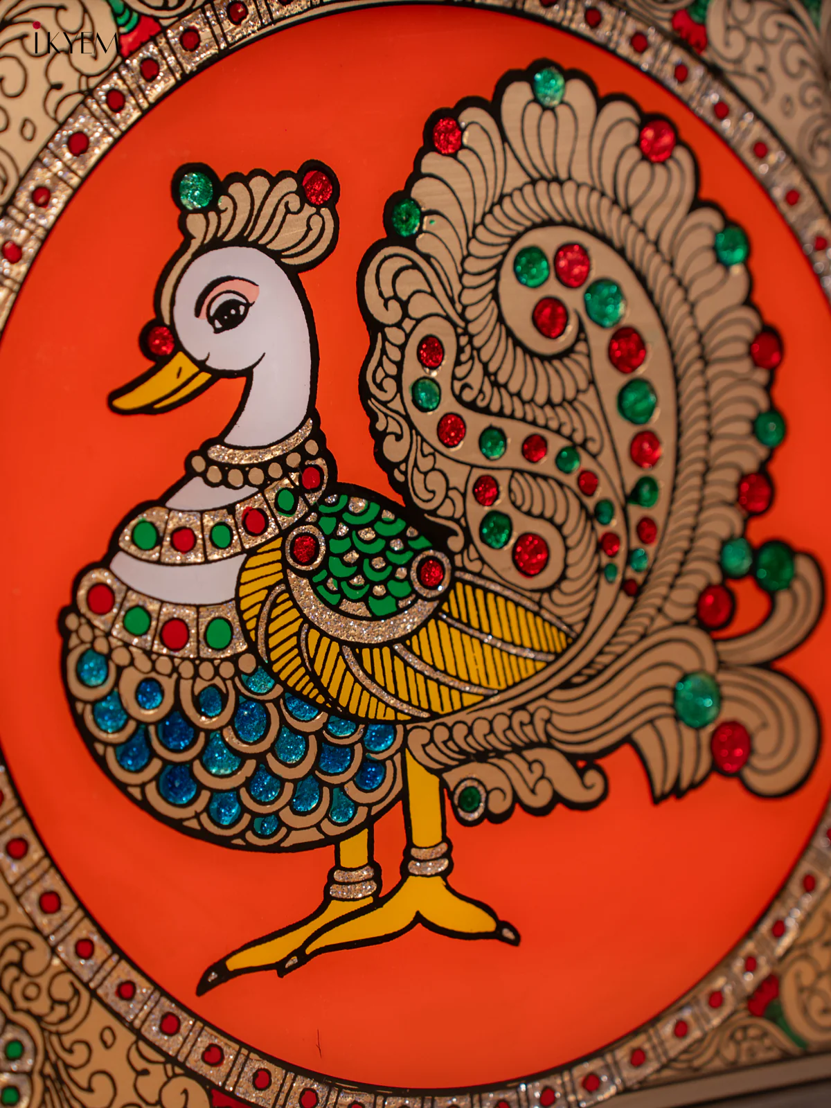 Reverse Glass Painted Tray - Orange Annapakshi - (11×15) - KC04121 - Image 3