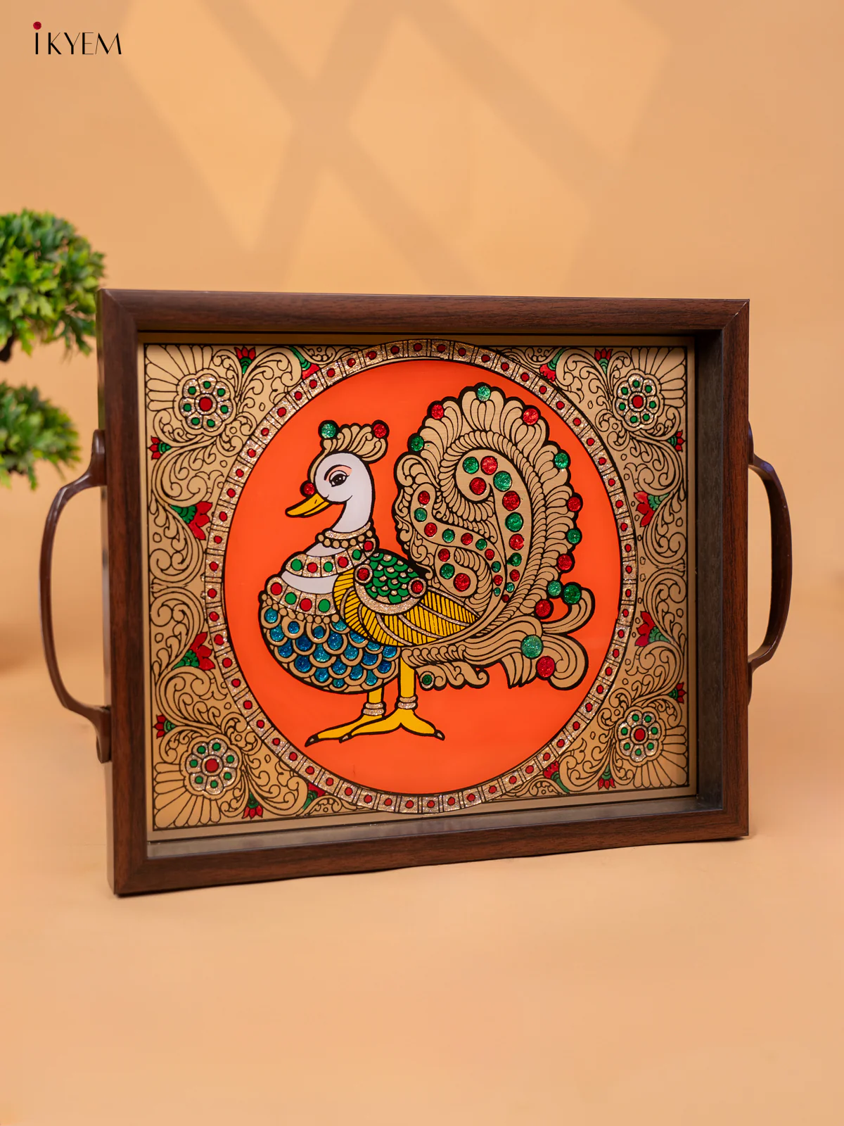 Reverse Glass Painted Tray - Orange Annapakshi - (11×15) - KC04121 - Image 4