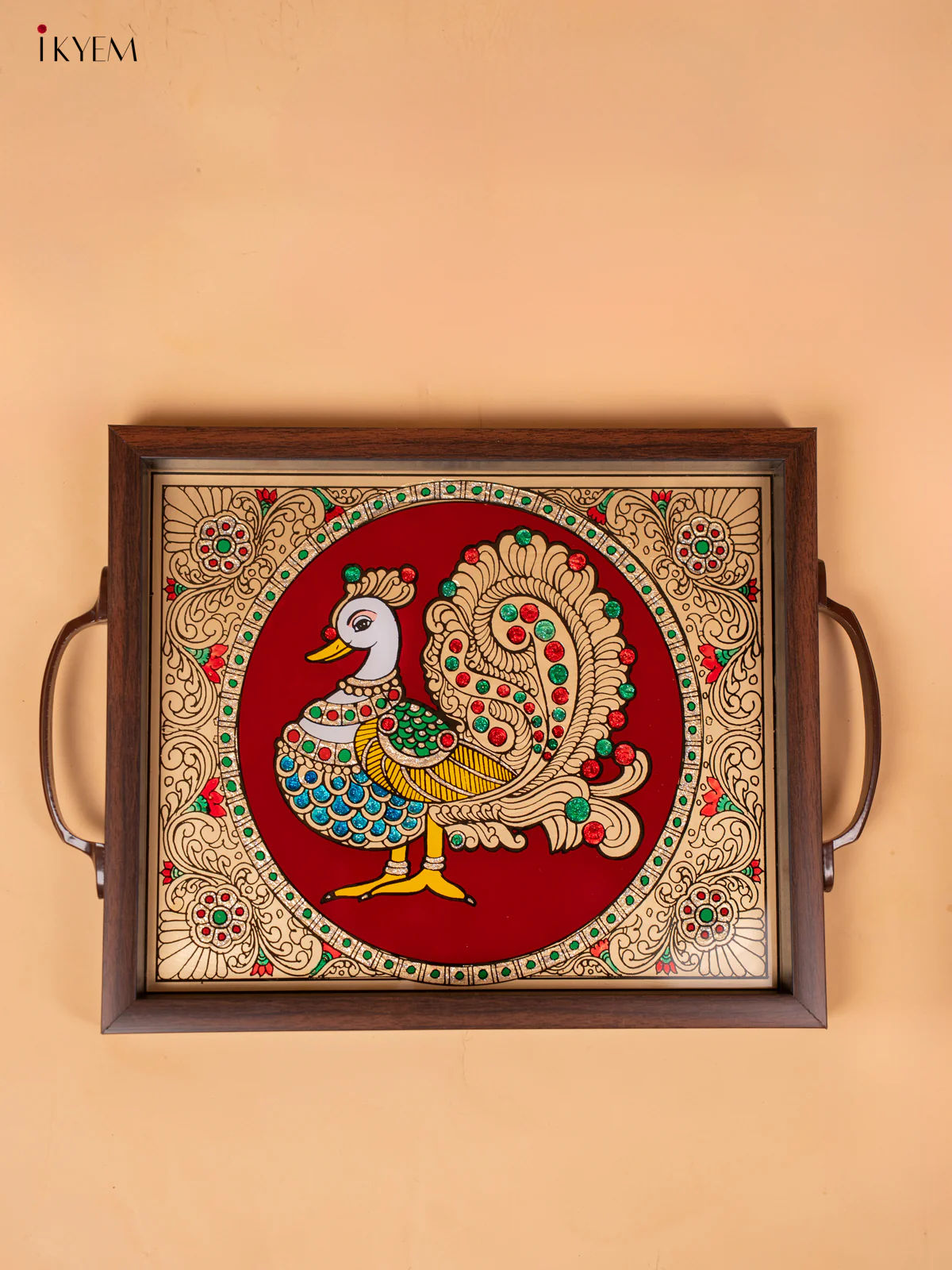 Reverse Glass Painted Tray -Red Annapakshi - (11×15) - KC04123 - Image 2