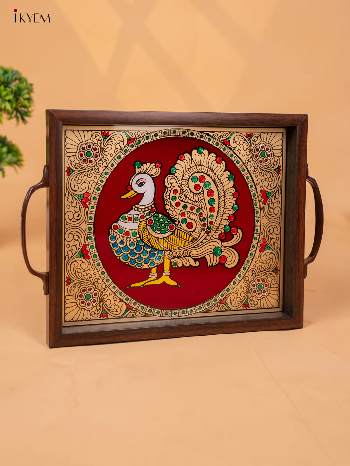 Reverse Glass Painted Tray -Red Annapakshi - (11×15) - KC04123 - Image 3