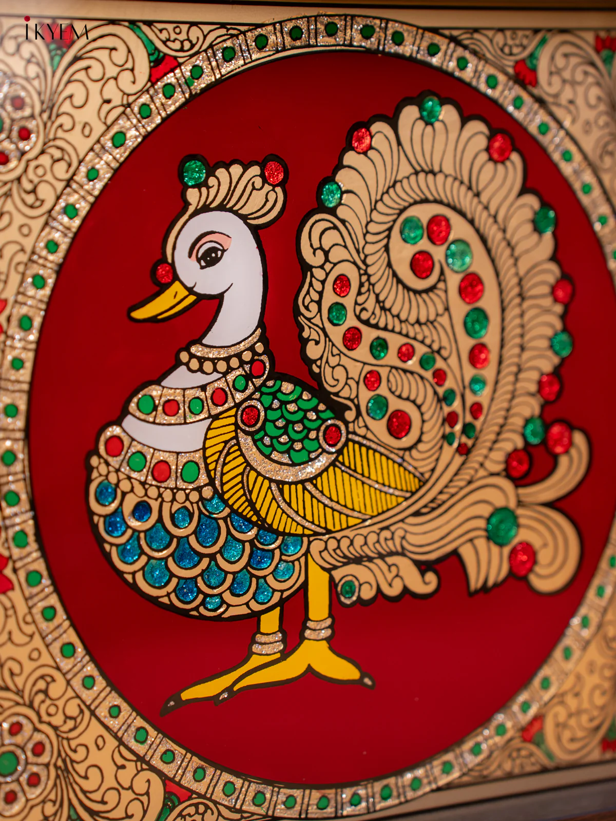 Reverse Glass Painted Tray -Red Annapakshi - (11×15) - KC04123 - Image 4