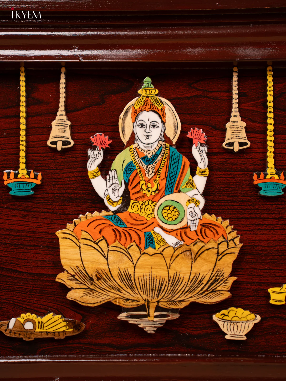 Lakshmi Ganesha Saraswathi Mysore Rosewood Inlay 3D Panel - (13×31) Inch - KC04135 - Image 3
