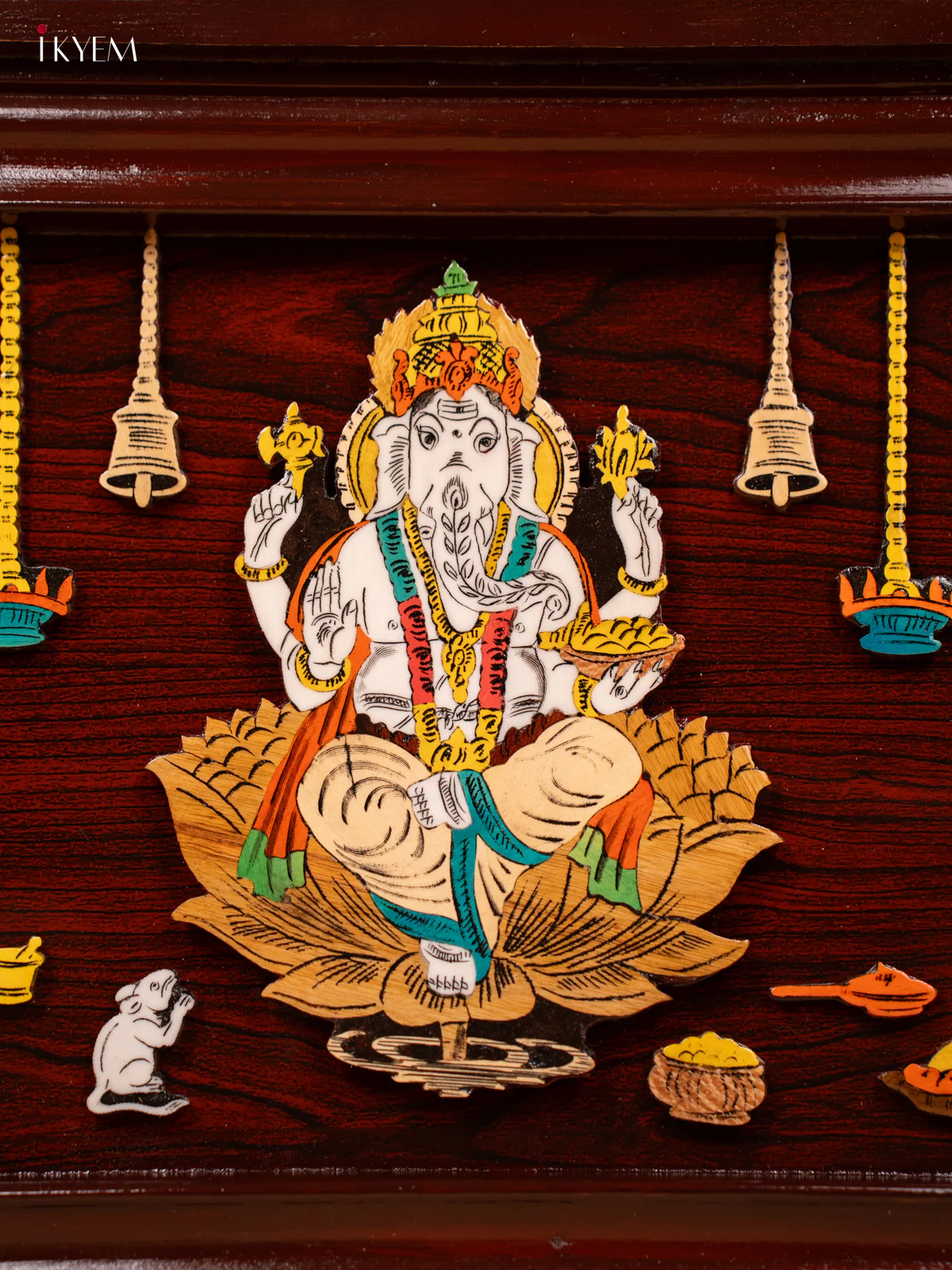 Lakshmi Ganesha Saraswathi Mysore Rosewood Inlay 3D Panel - (13×31) Inch - KC04135 - Image 6