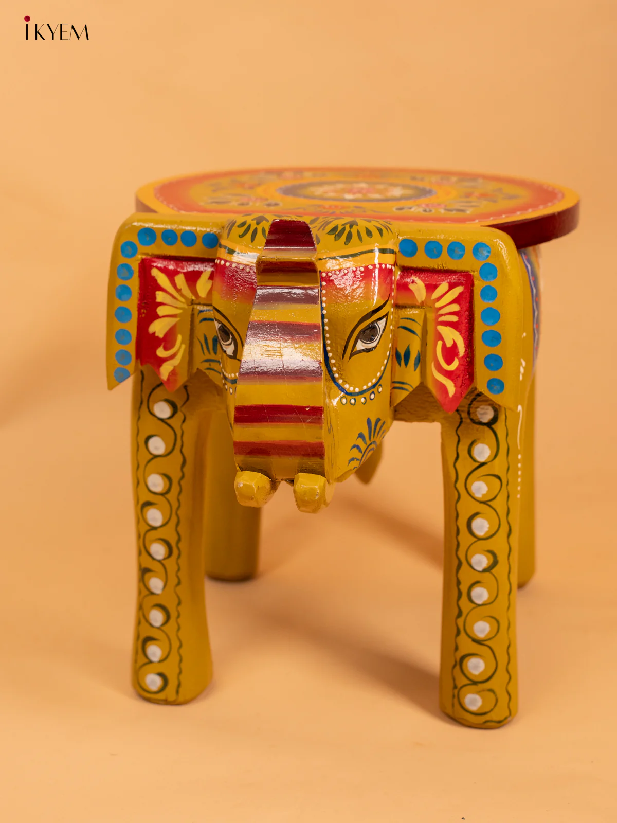 Wooden Hand Painted Elephant Stool Distressed Green - 12 Inch - KC06119 - Image 3