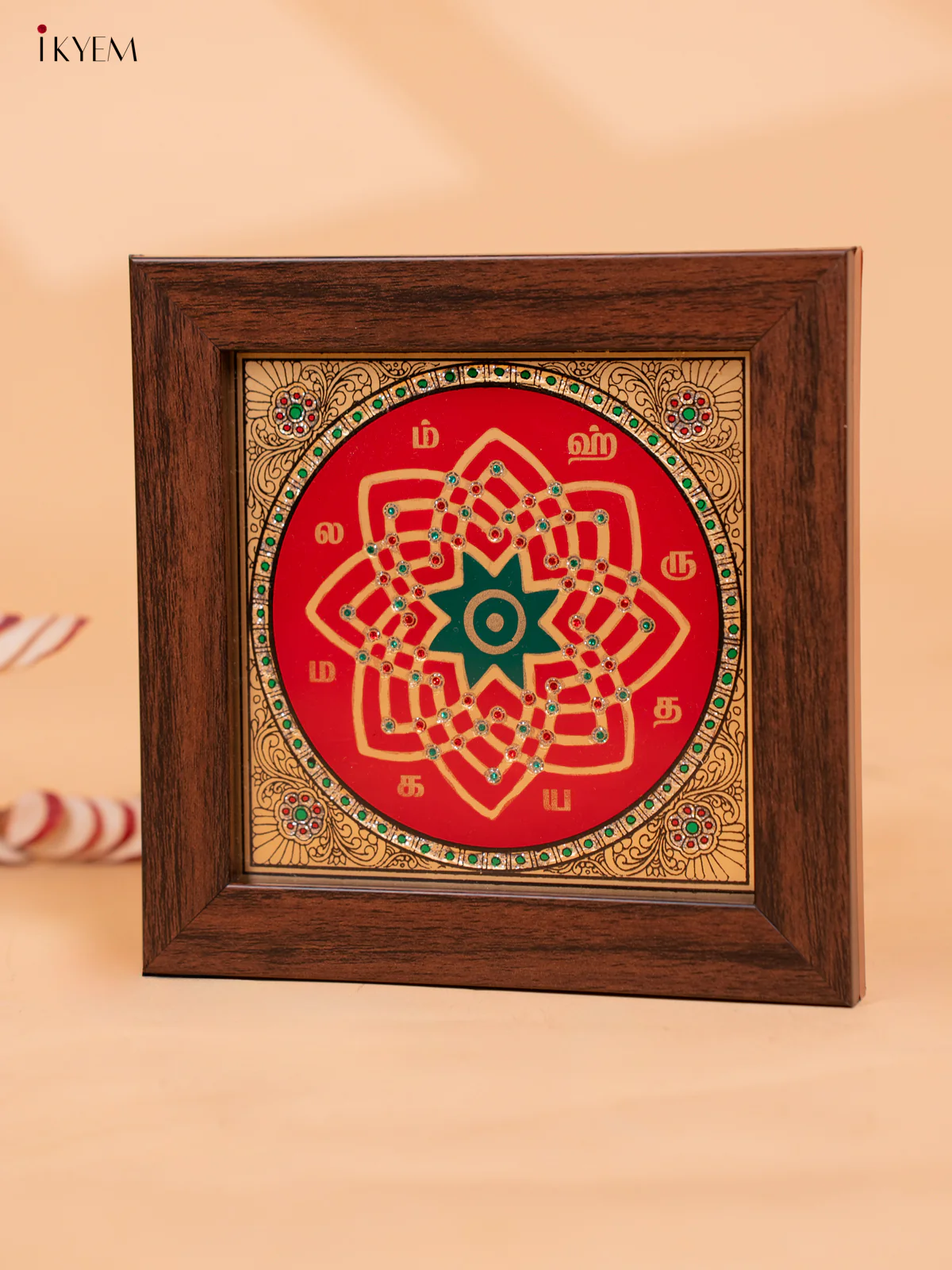 Reverse Glass Painted Manai - Hridaya Kamalam - (6x6) Red - KC06123 - Image 2