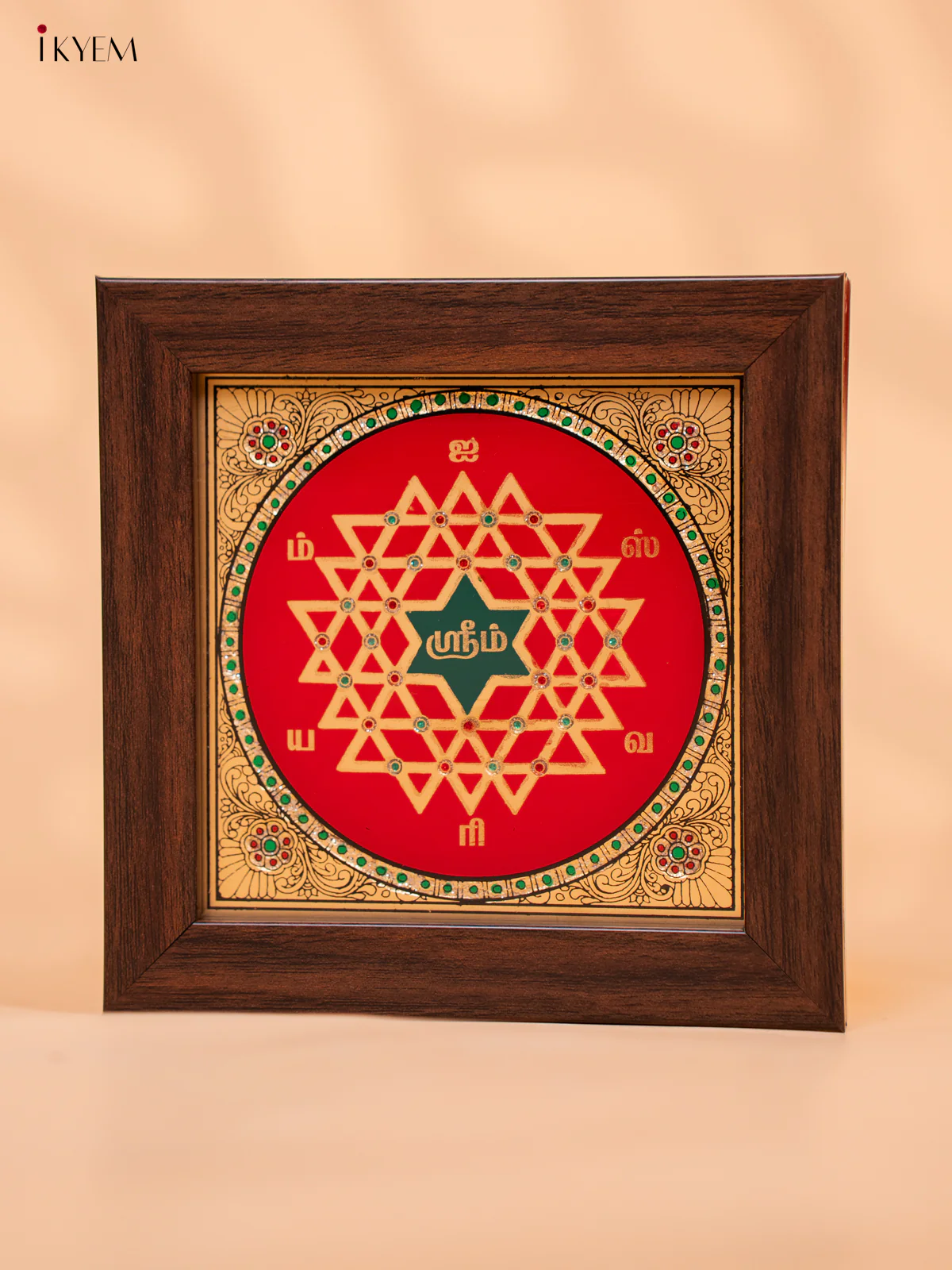Reverse Glass Painted Manai (6x6) - Aishwarya Kolam - Red - KC06124