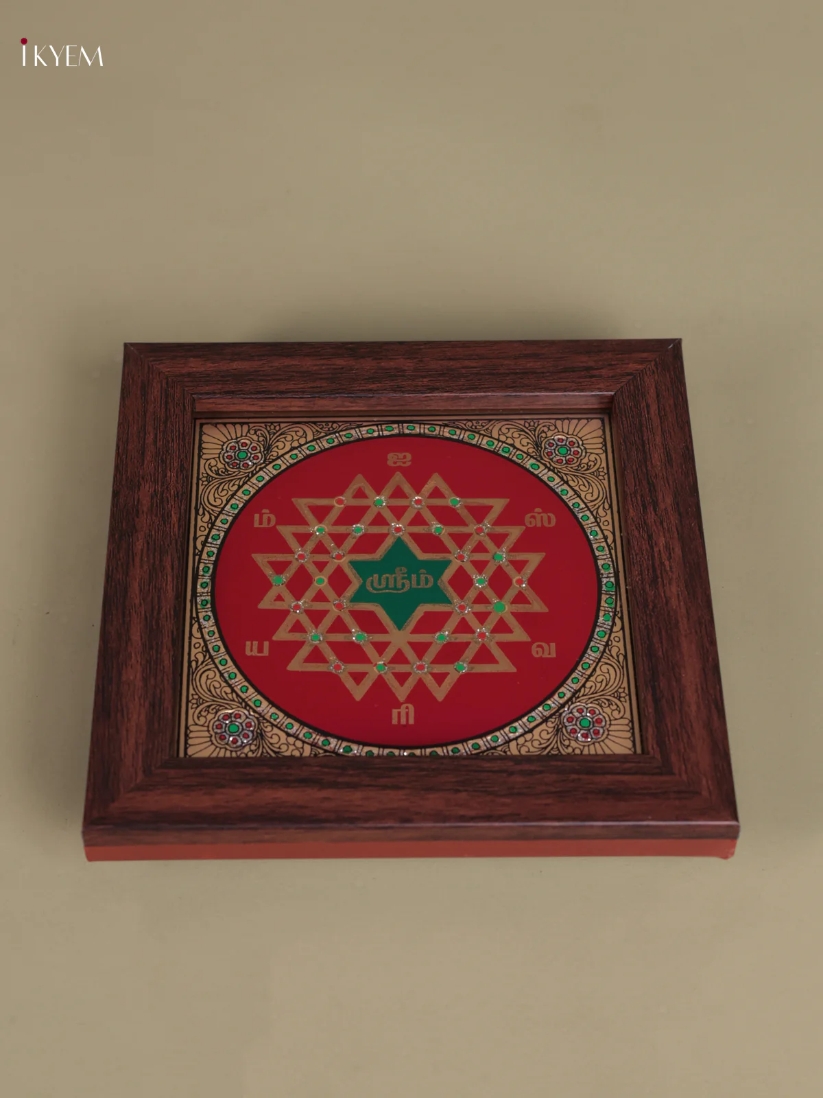 Reverse Glass Painted Manai (6x6) - Aishwarya Kolam - Maroon - KC06126