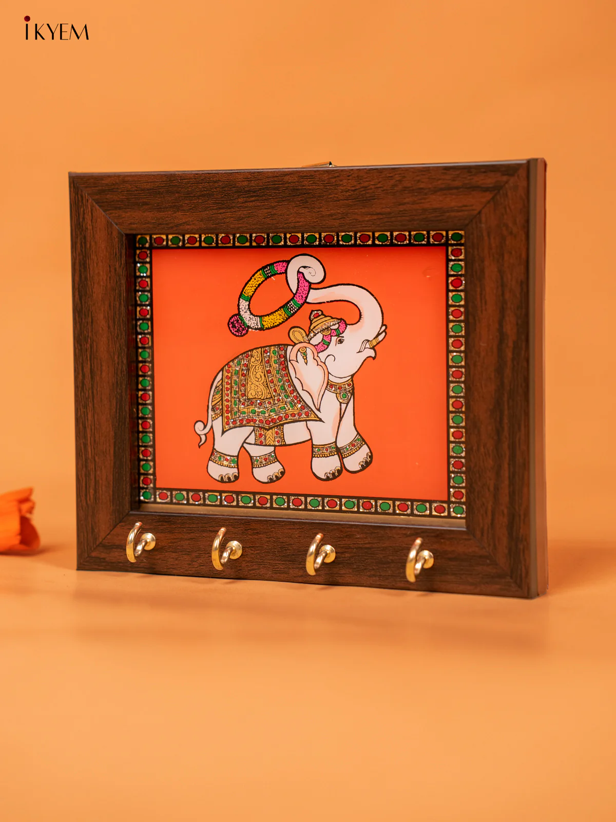 Reverse Glass Painted Keyhanger - Elephant - orange - (5x6) Inches -KC07113 - Image 3