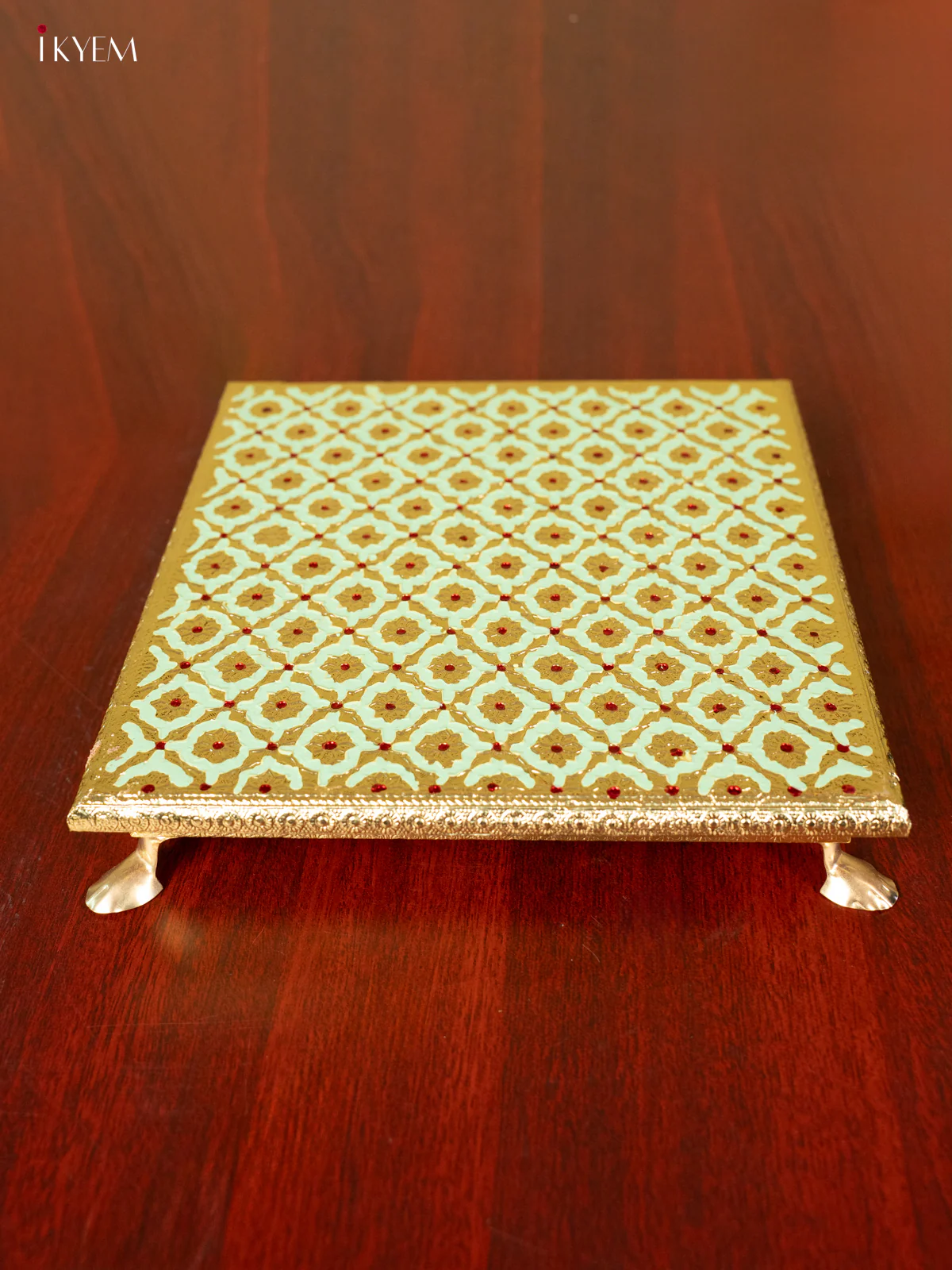 Magnificent Pista Green Wooden Bajot With Meenakari Design - KC11112 - Image 3
