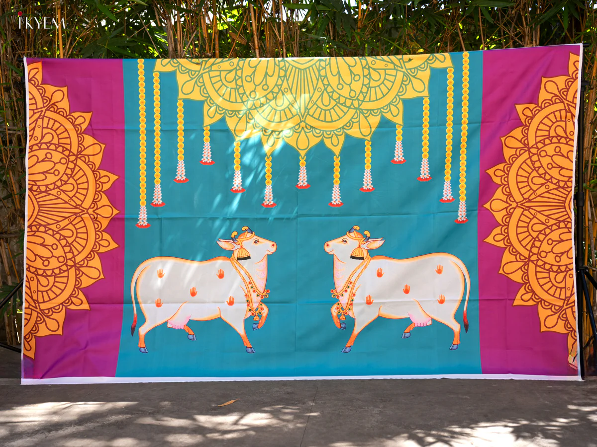 Pichwai Backdrop - Blue with Violet - (5×8 feet) - KC11132