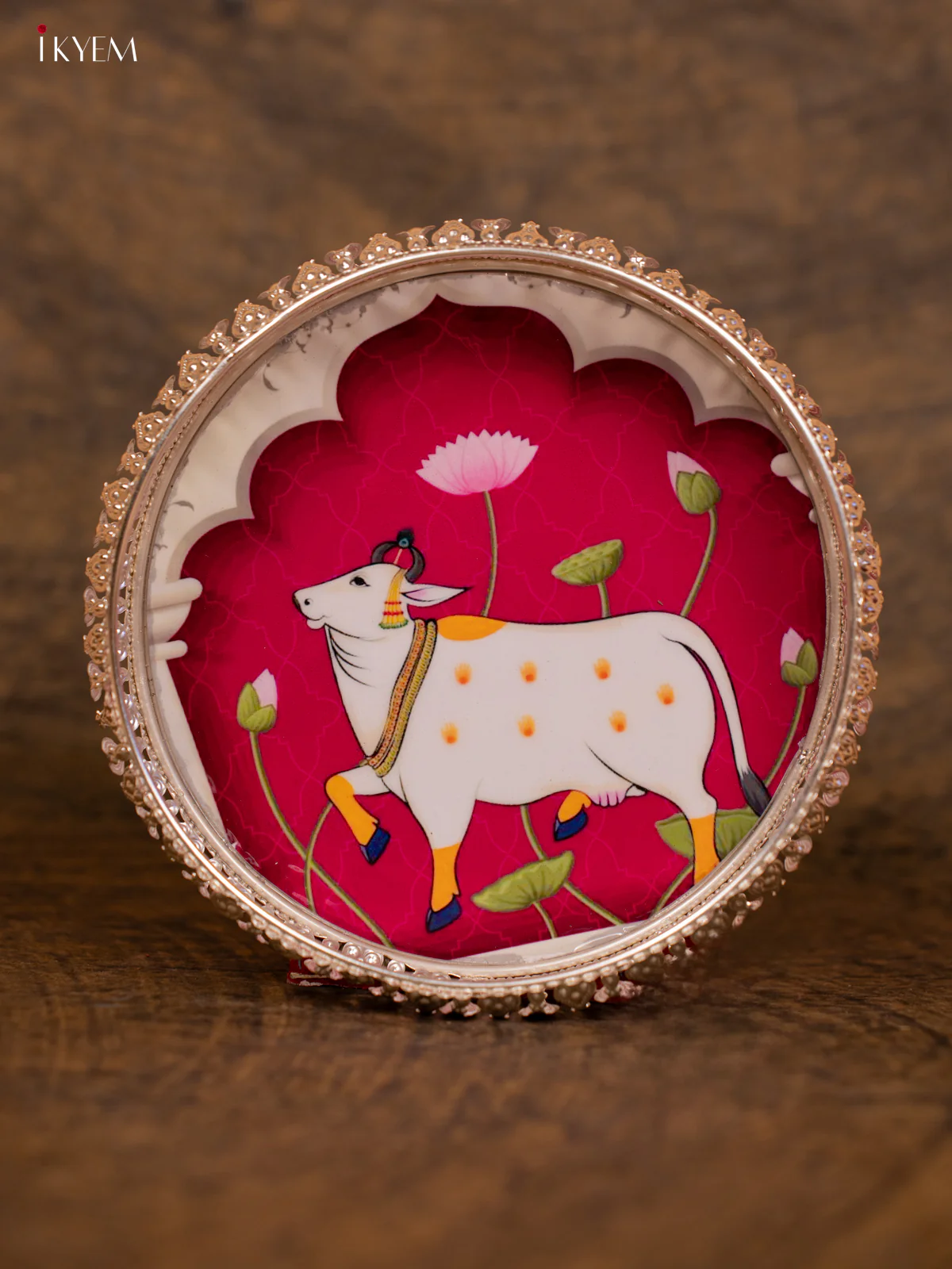Digital Printed Thambulam Tray - Pichwai - Red - (8×8)- KC12112