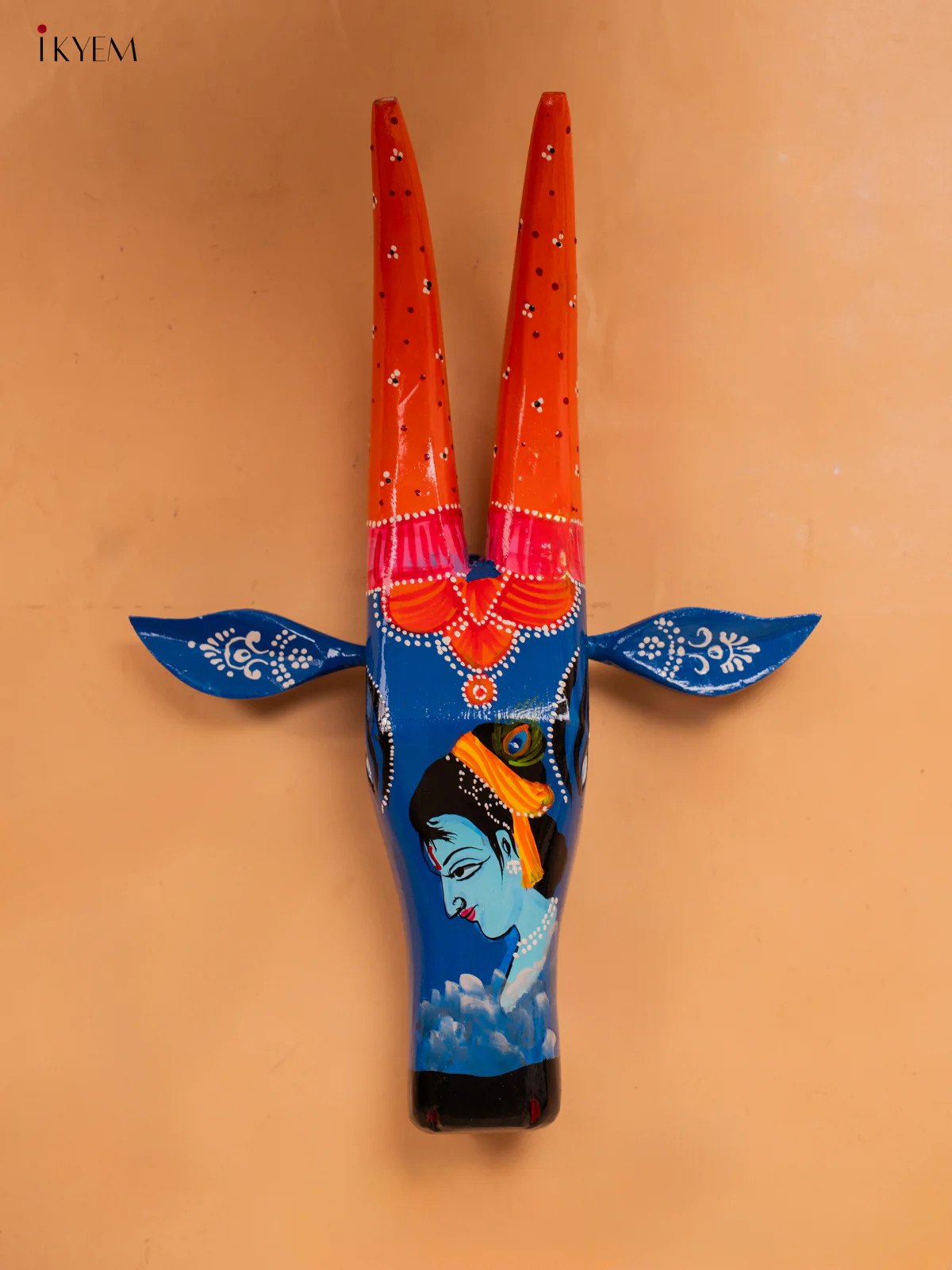 Hand Painted Cow Head dark blue- Krishna - 16 inch - KC13113