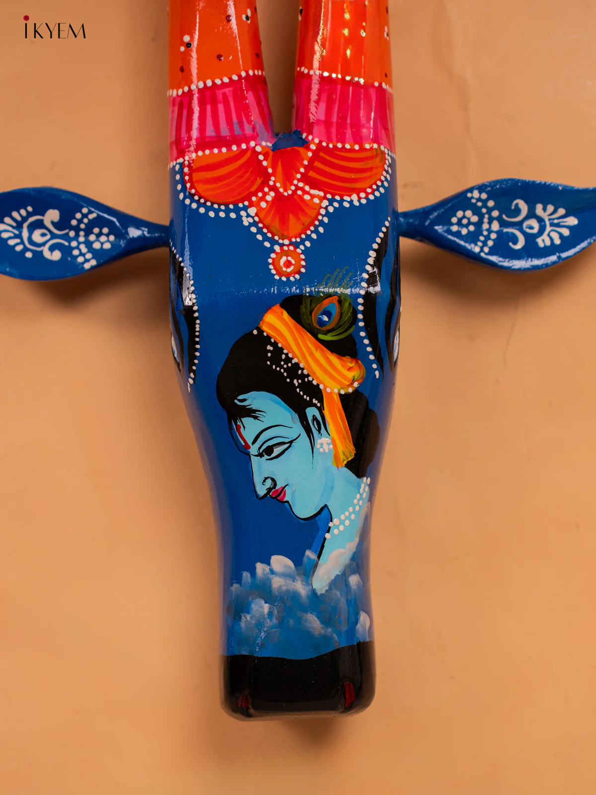 Hand Painted Cow Head dark blue- Krishna - 16 inch - KC13113 - Image 2
