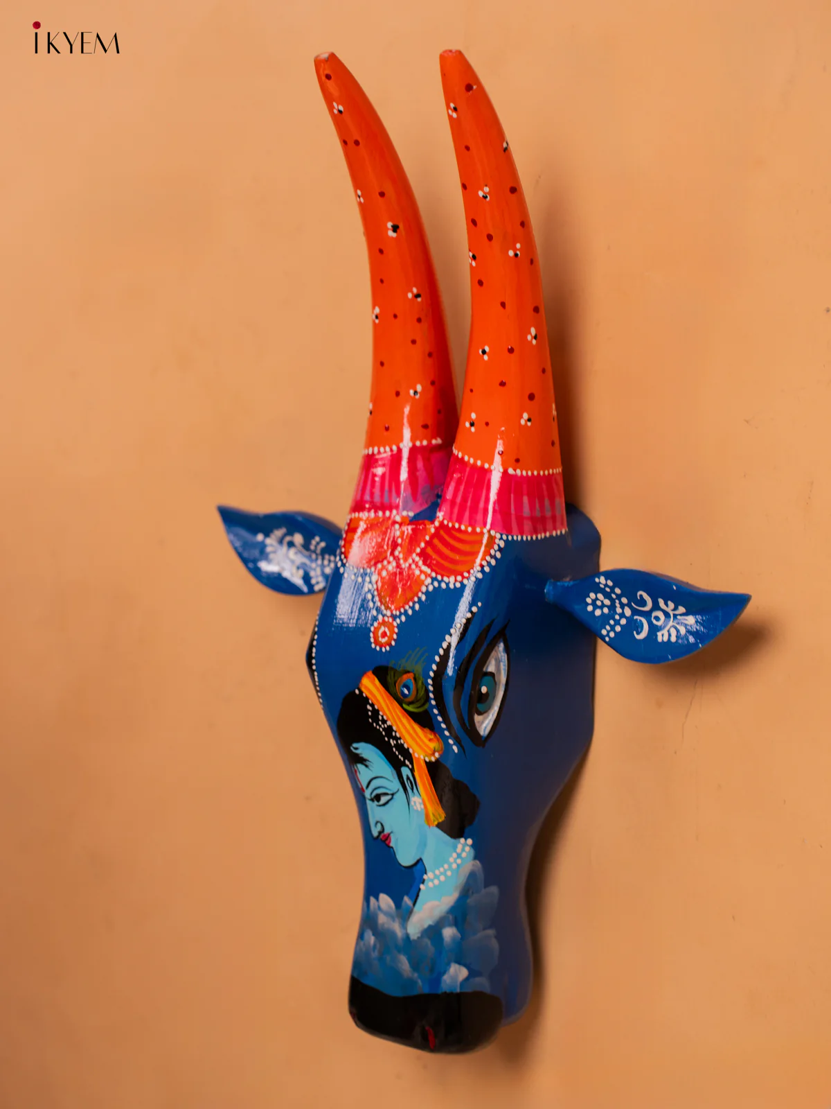 Hand Painted Cow Head dark blue- Krishna - 16 inch - KC13113 - Image 3