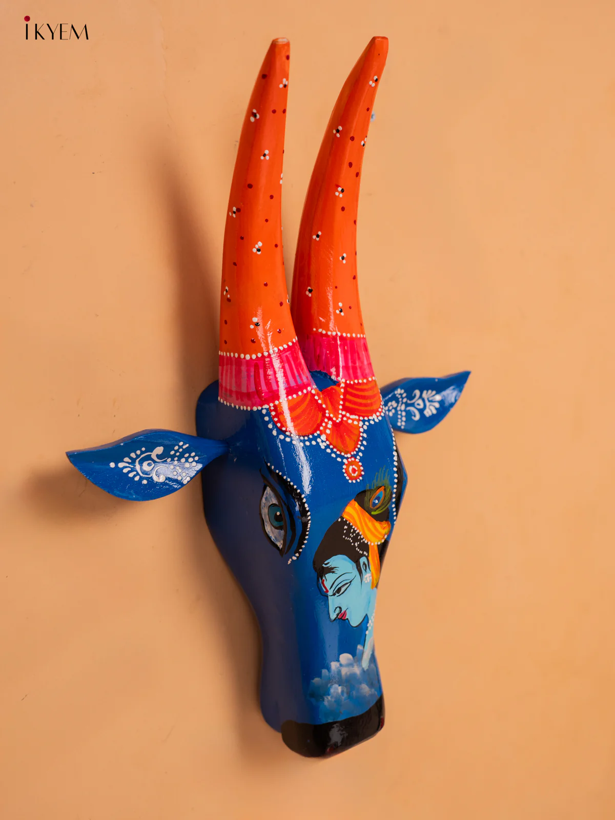 Hand Painted Cow Head dark blue- Krishna - 16 inch - KC13113 - Image 4