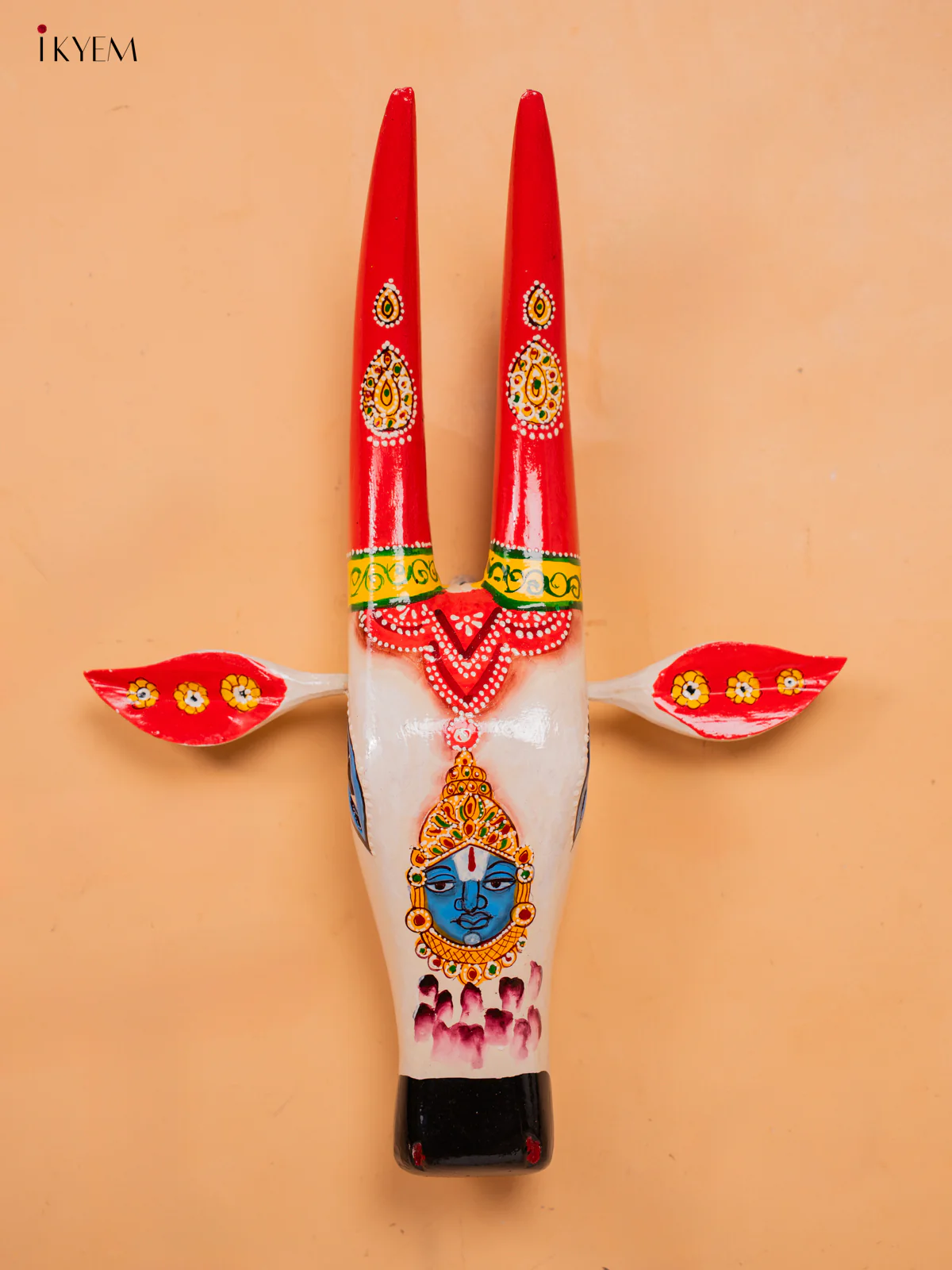 Hand Painted Cow Head white - Lord Balaji - 16 inch - KC13114