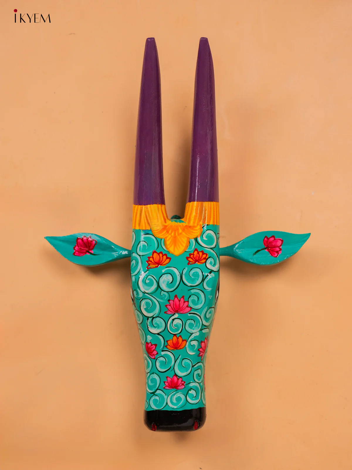 Hand Painted Cow Head green - 16 inch - KC13117