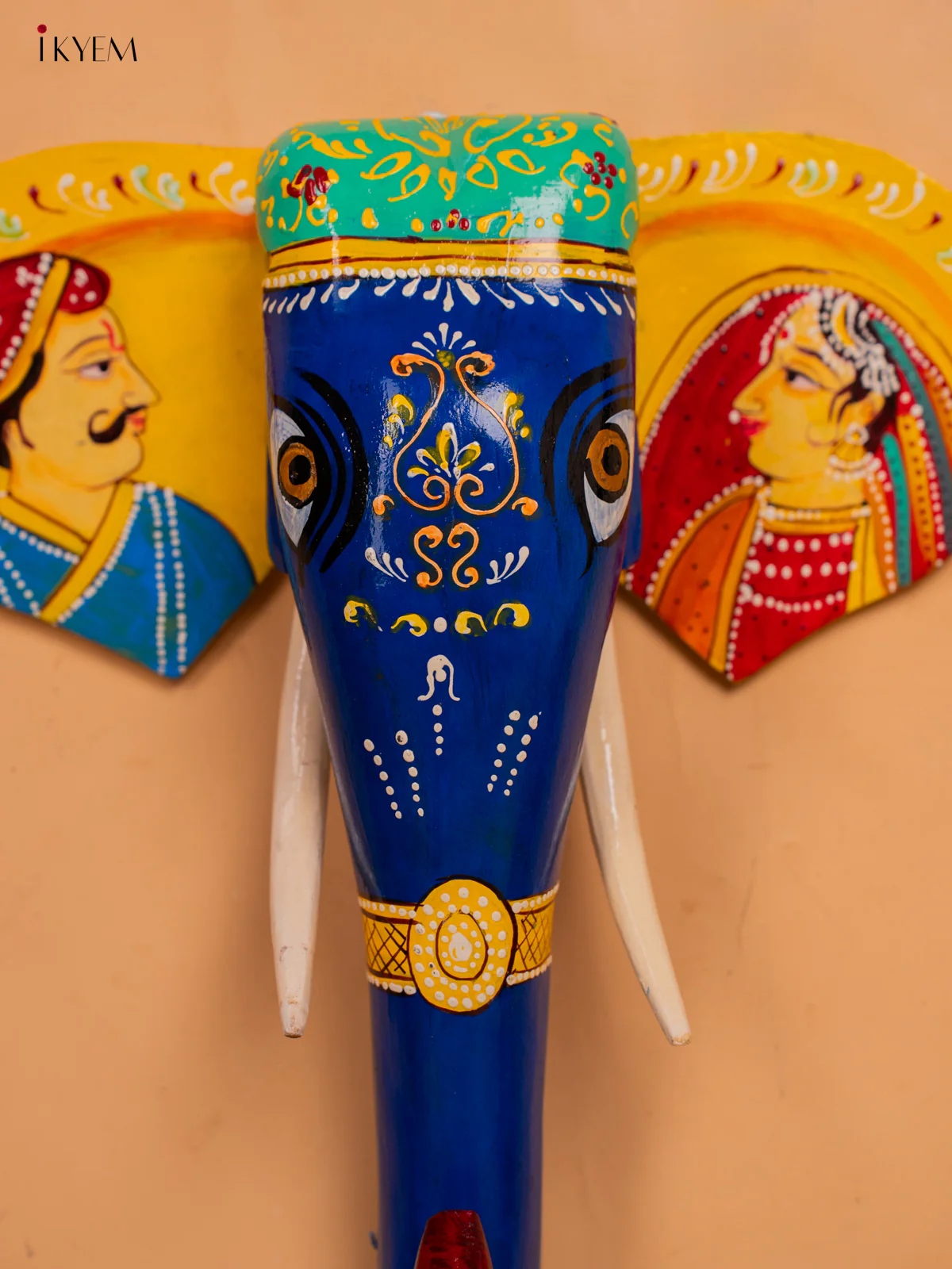 wooden hand painted elephant head with trunk dark blue- 15 Inch -KC13124 - Image 2