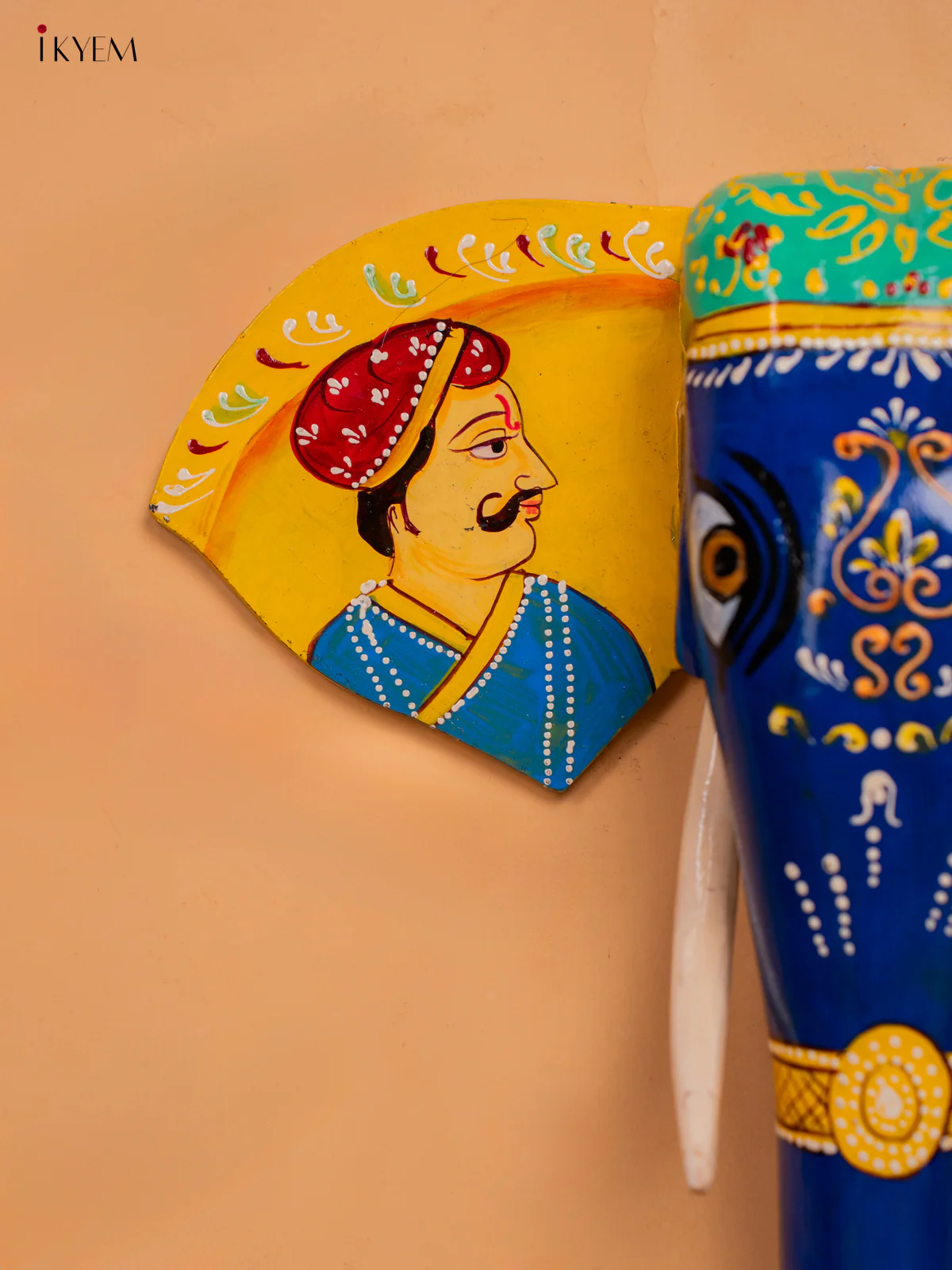 wooden hand painted elephant head with trunk dark blue- 15 Inch -KC13124 - Image 3