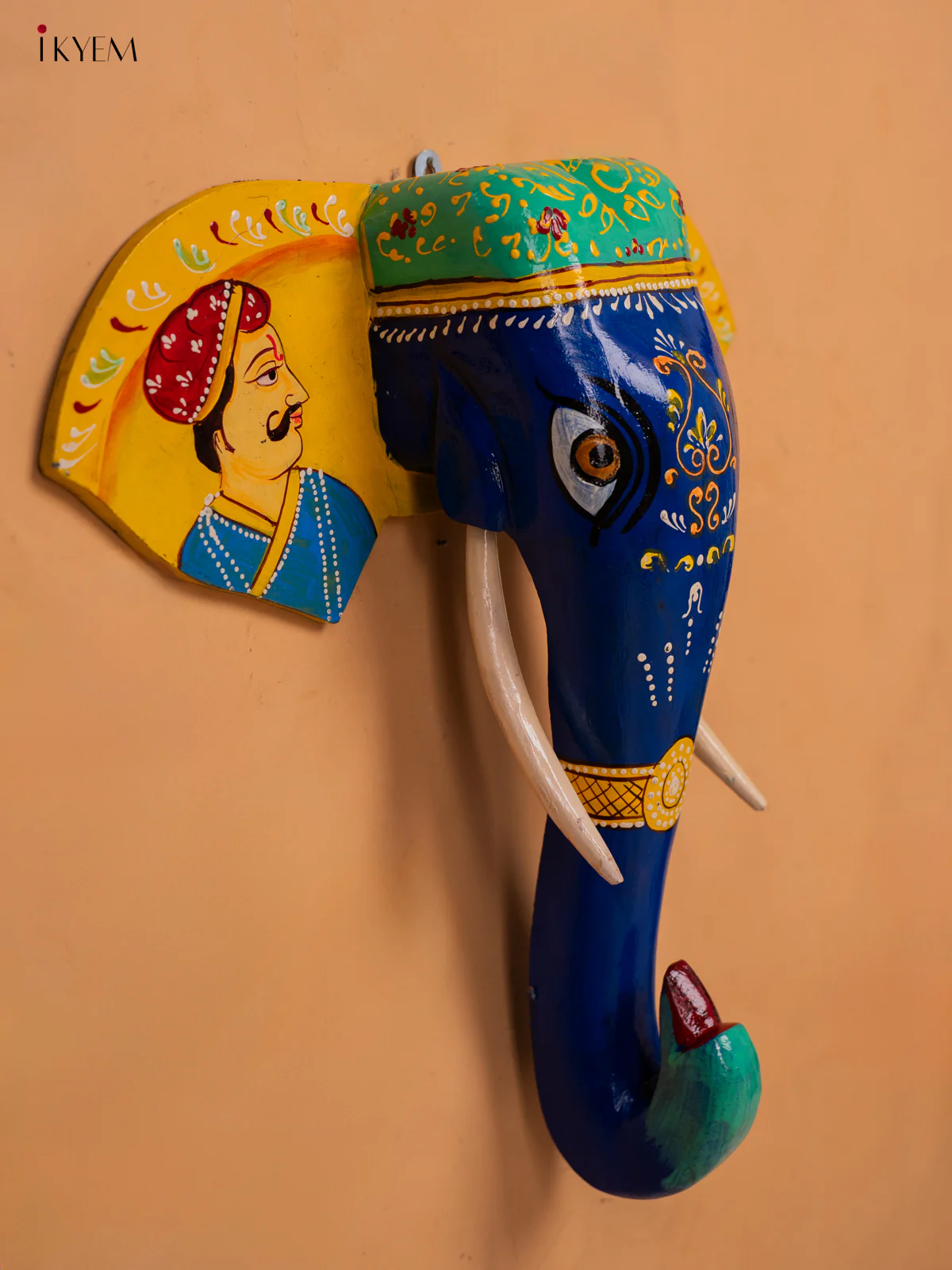 wooden hand painted elephant head with trunk dark blue- 15 Inch -KC13124 - Image 6