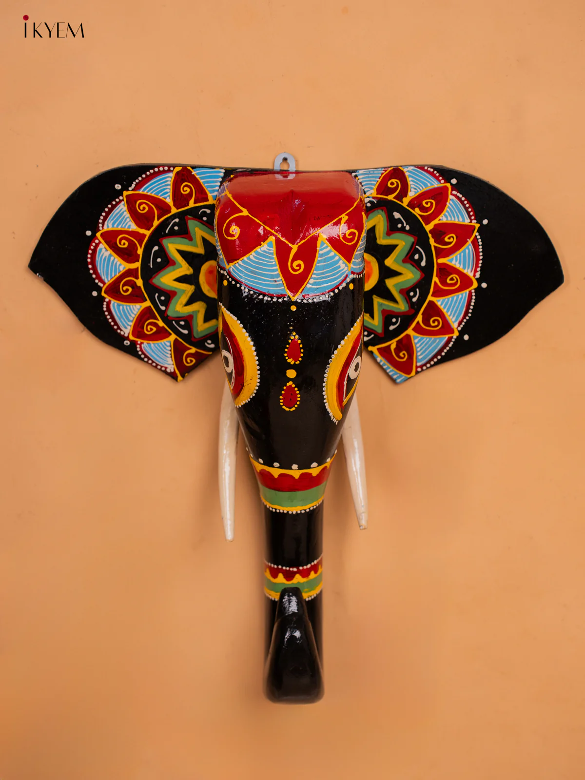 wodden hand painted elephant head with trunk black with red- 15 Inch -KC13126 - Image 5