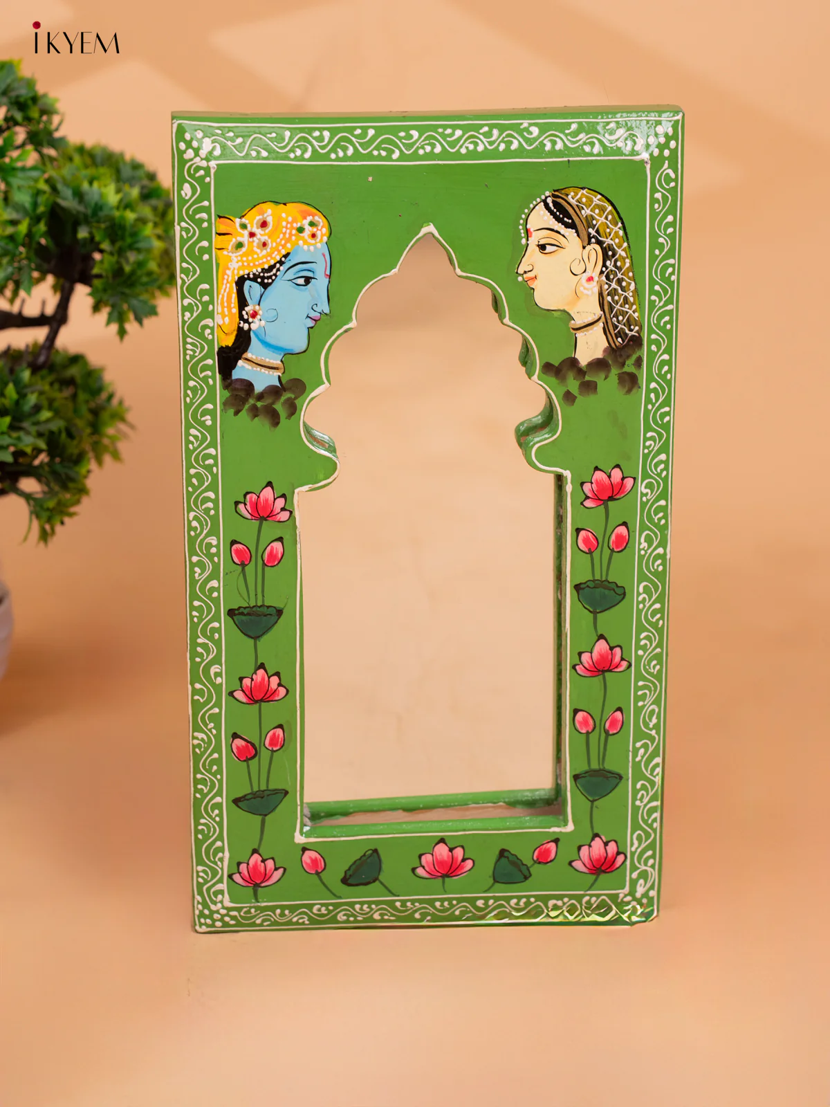 Wooden Hand Painted MIRROR-FRAMES 15 Inch Green -KC13131