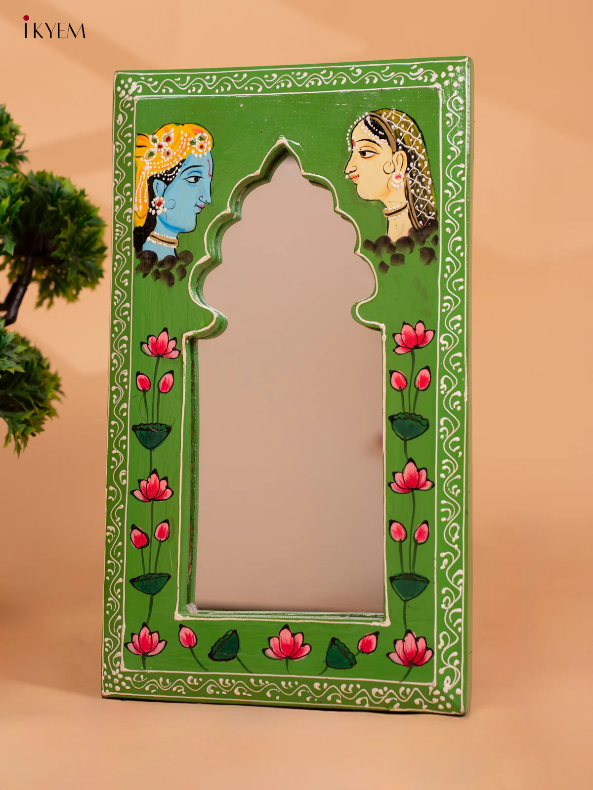 Wooden Hand Painted MIRROR-FRAMES 15 Inch Green -KC13131 - Image 2