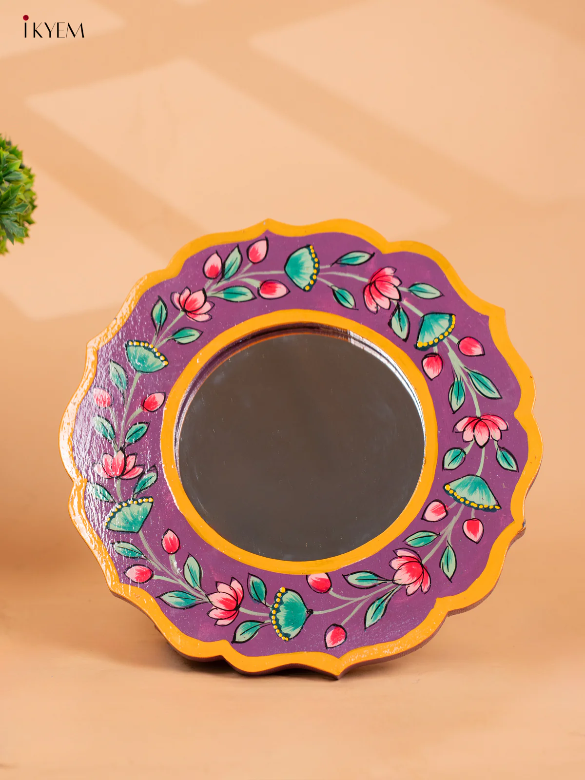 Wooden Hand Painted Round Mirror Frame - 11 inch - violet-KC13133 - Image 2