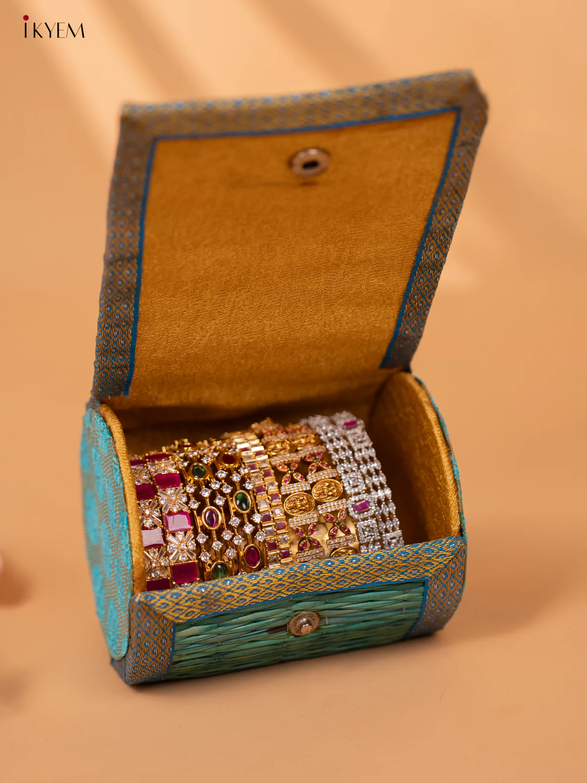Half Raw Silk with korai Round Bangle box - Sky blue -KC20131 - Image 3