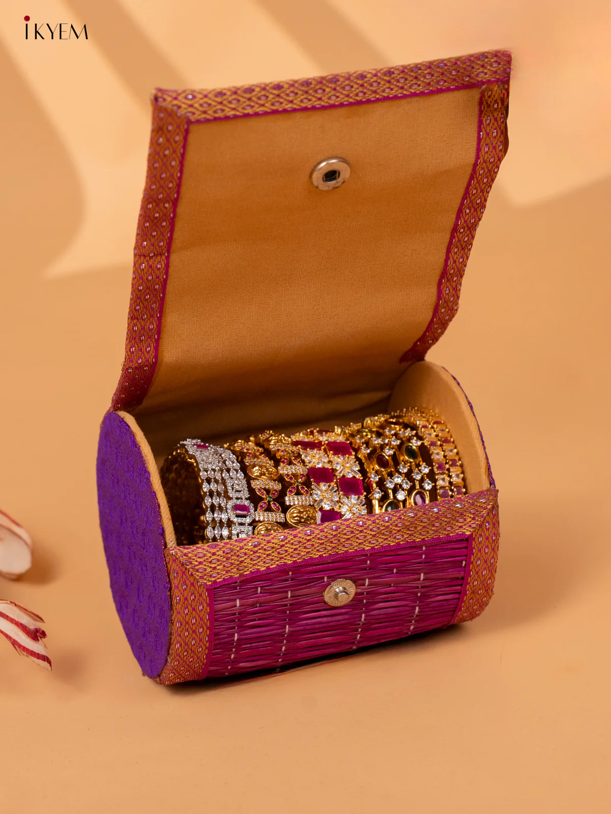 Half Raw Silk with korai Round bangle box - Violet -KC20133 - Image 3