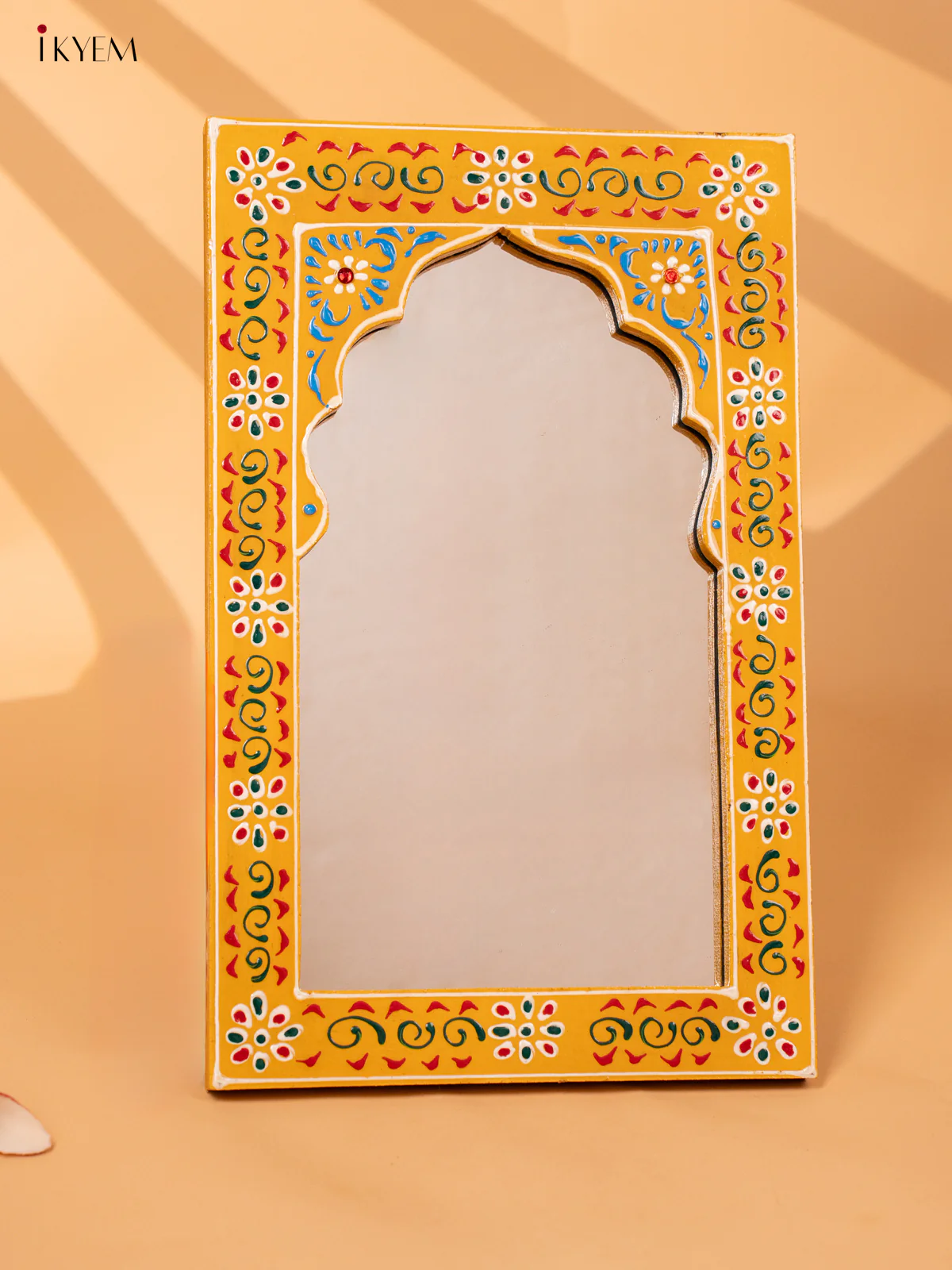 Wooden hand Painted Jharokha Mirror - Small - Yellow-KC20154