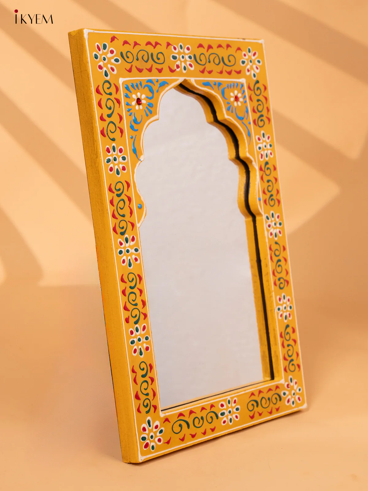 Wooden hand Painted Jharokha Mirror - Small - Yellow-KC20154 - Image 3