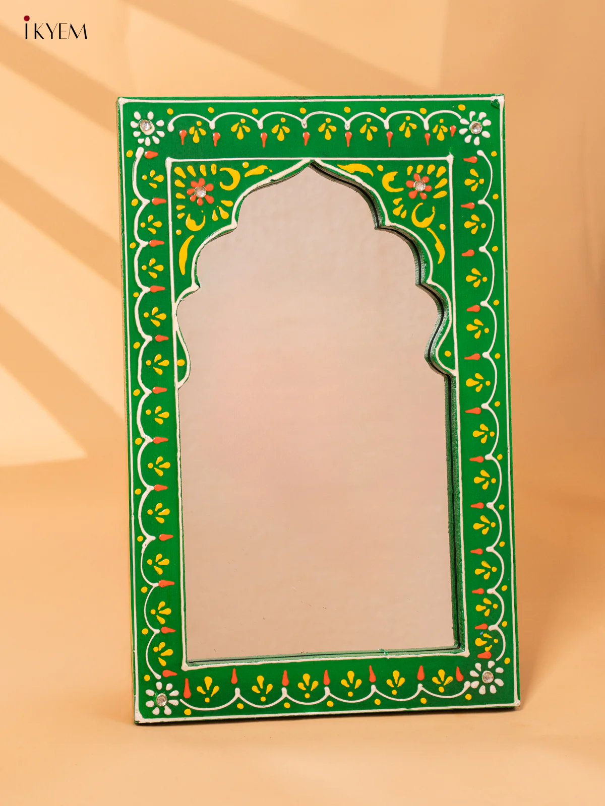 Wooden hand Painted Jharokha Mirror - Small - green-KC20156