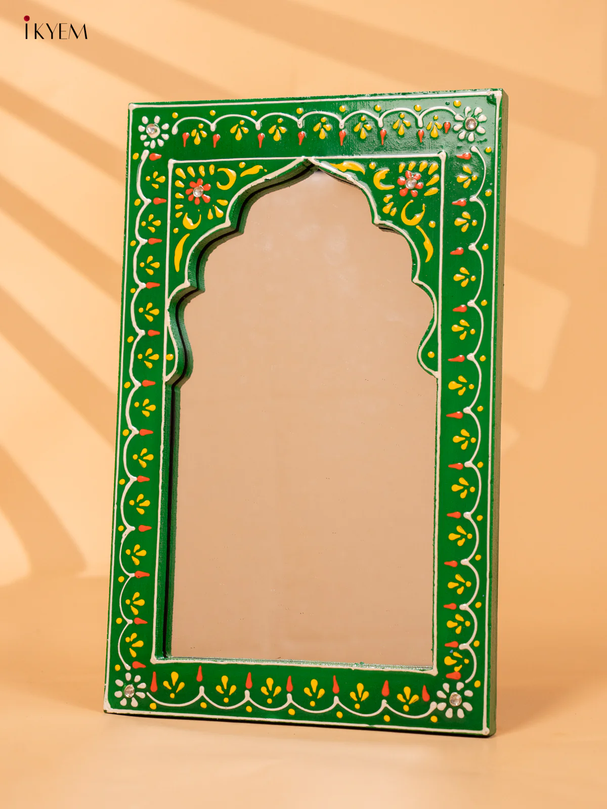 Wooden hand Painted Jharokha Mirror - Small - green-KC20156 - Image 2