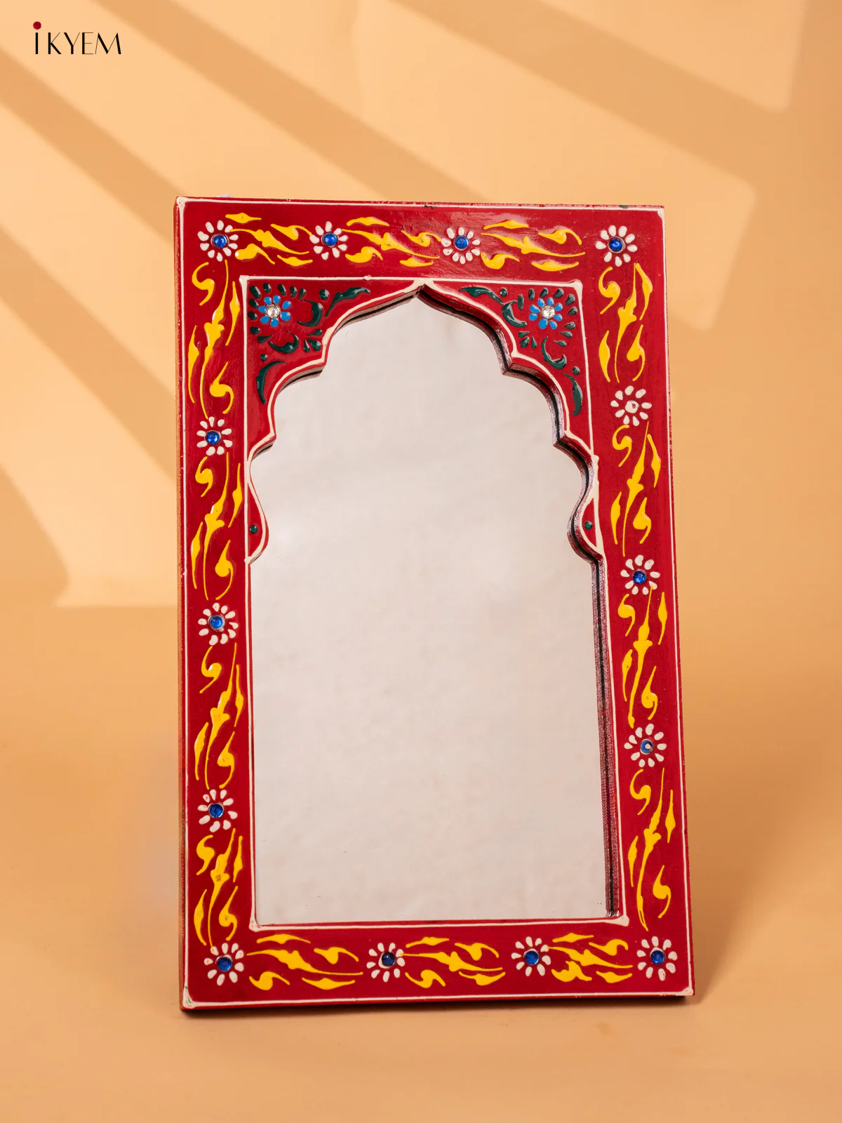Wooden hand Painted Jharokha Mirror - Small - red-KC20157