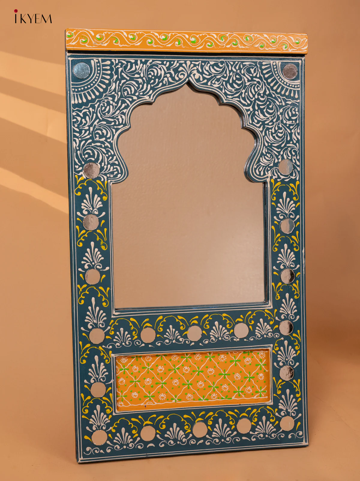 Wooden hand Painted Jharokha Mirror - blue -KC20158
