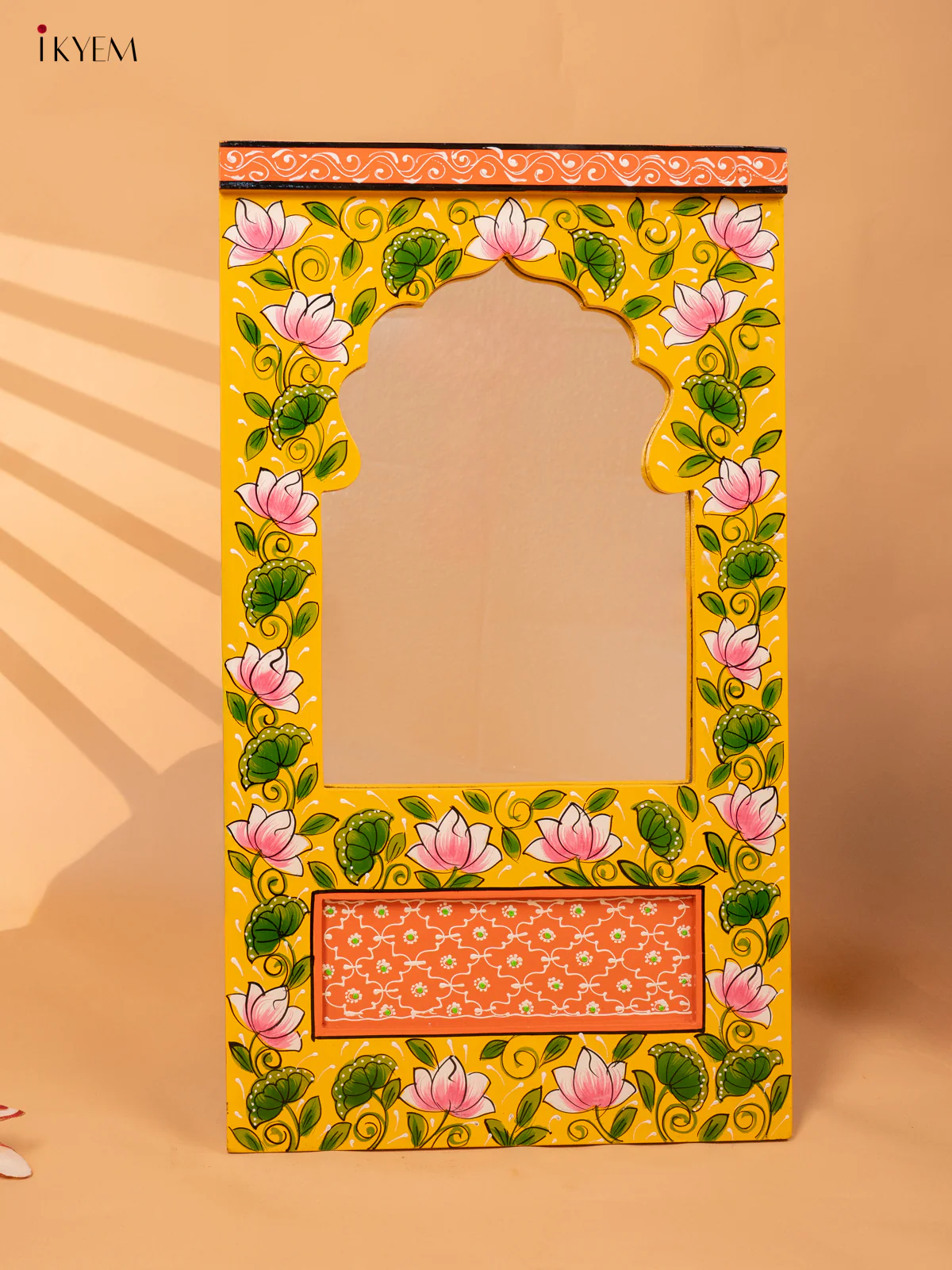 Wooden hand Painted Jharokha Mirror - Yellow-KC20159