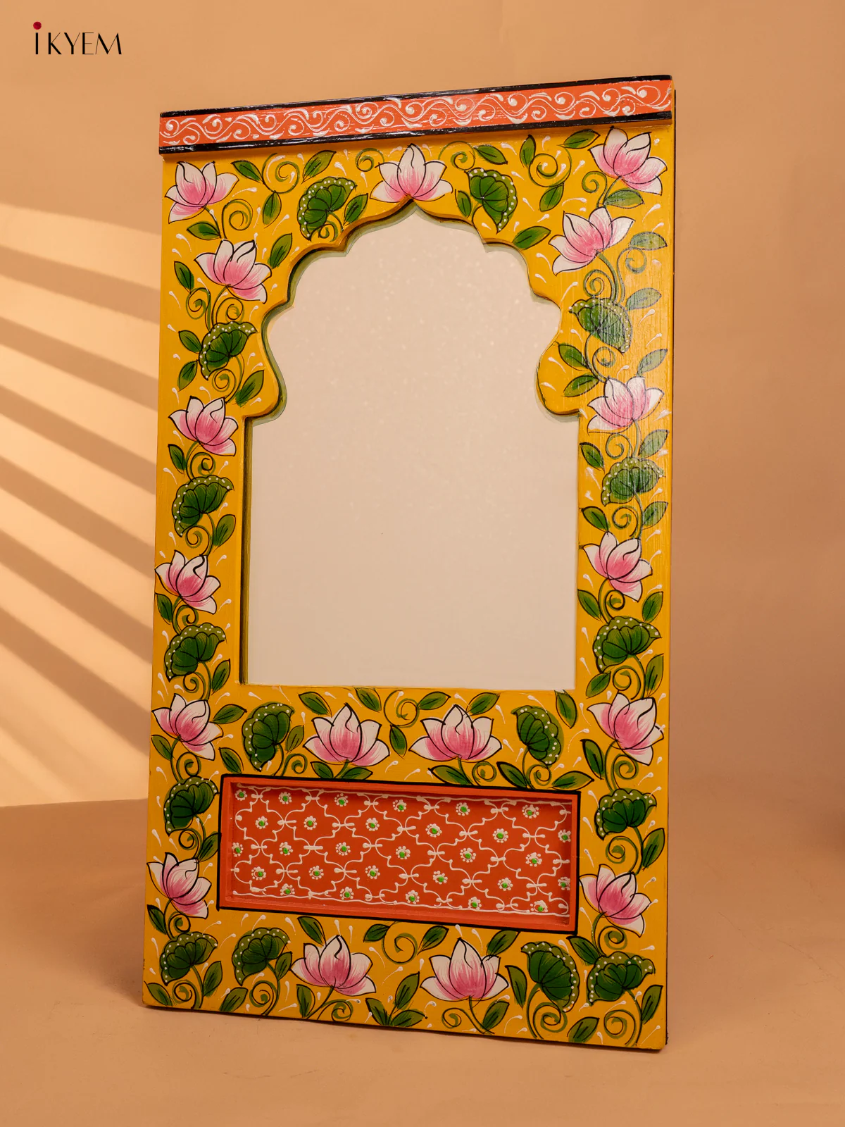 Wooden hand Painted Jharokha Mirror - Yellow-KC20159 - Image 2